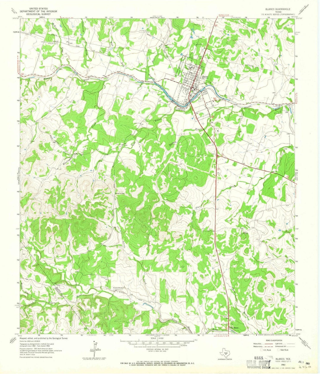 1963 Blanco, TX - Texas - USGS Topographic Map
