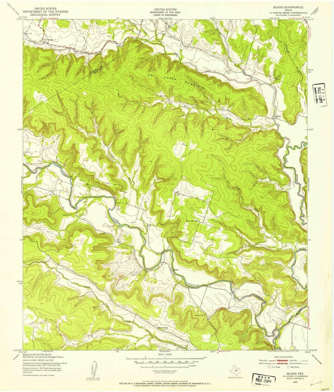 1947 Bland, TX - Texas - USGS Topographic Map