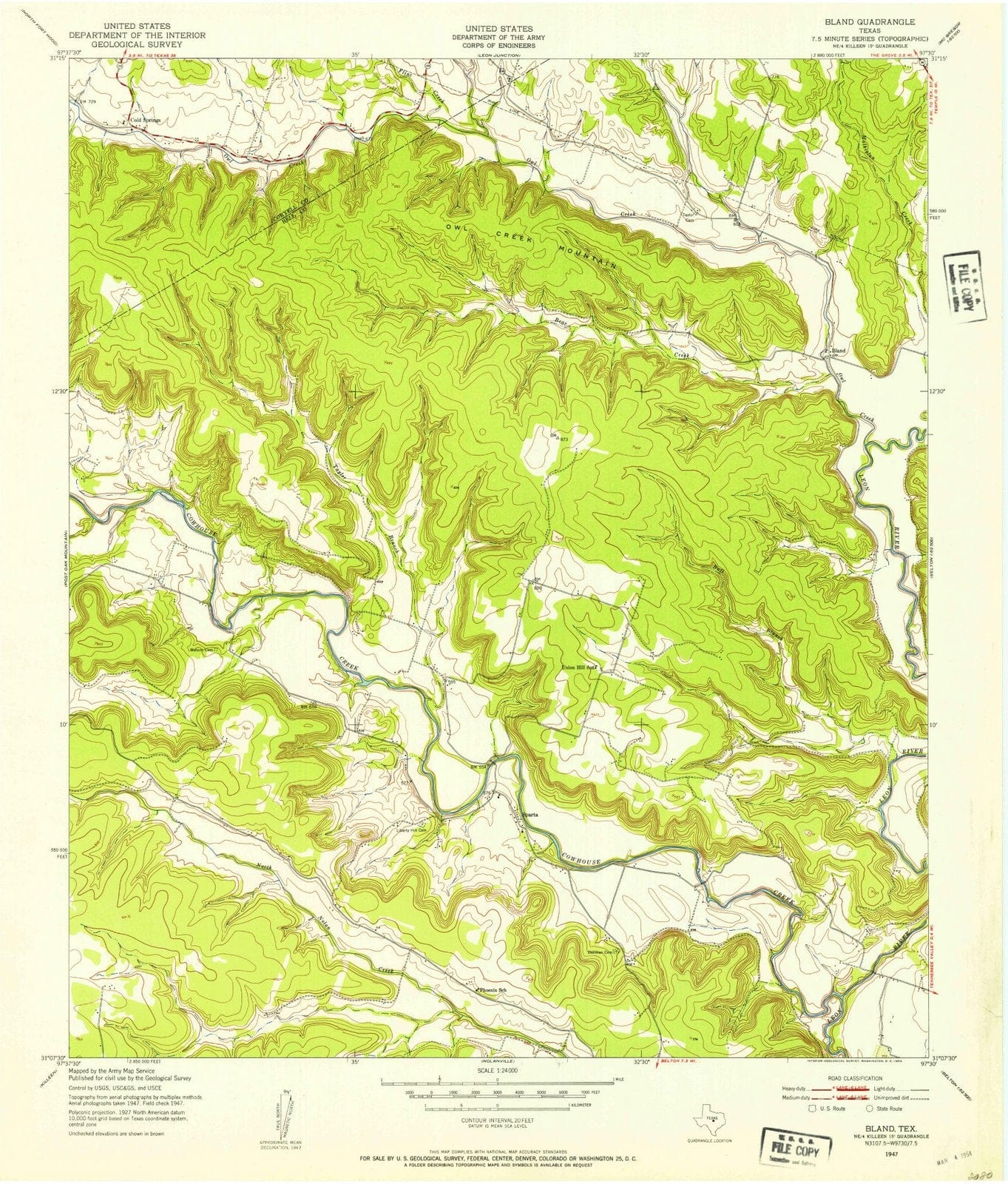 1947 Bland, TX - Texas - USGS Topographic Map