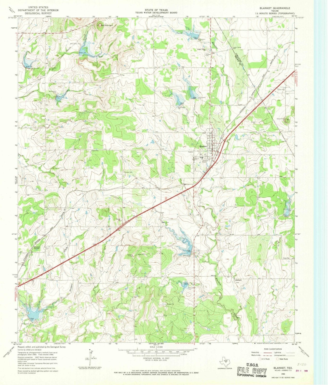 1966 Blanket, TX - Texas - USGS Topographic Map