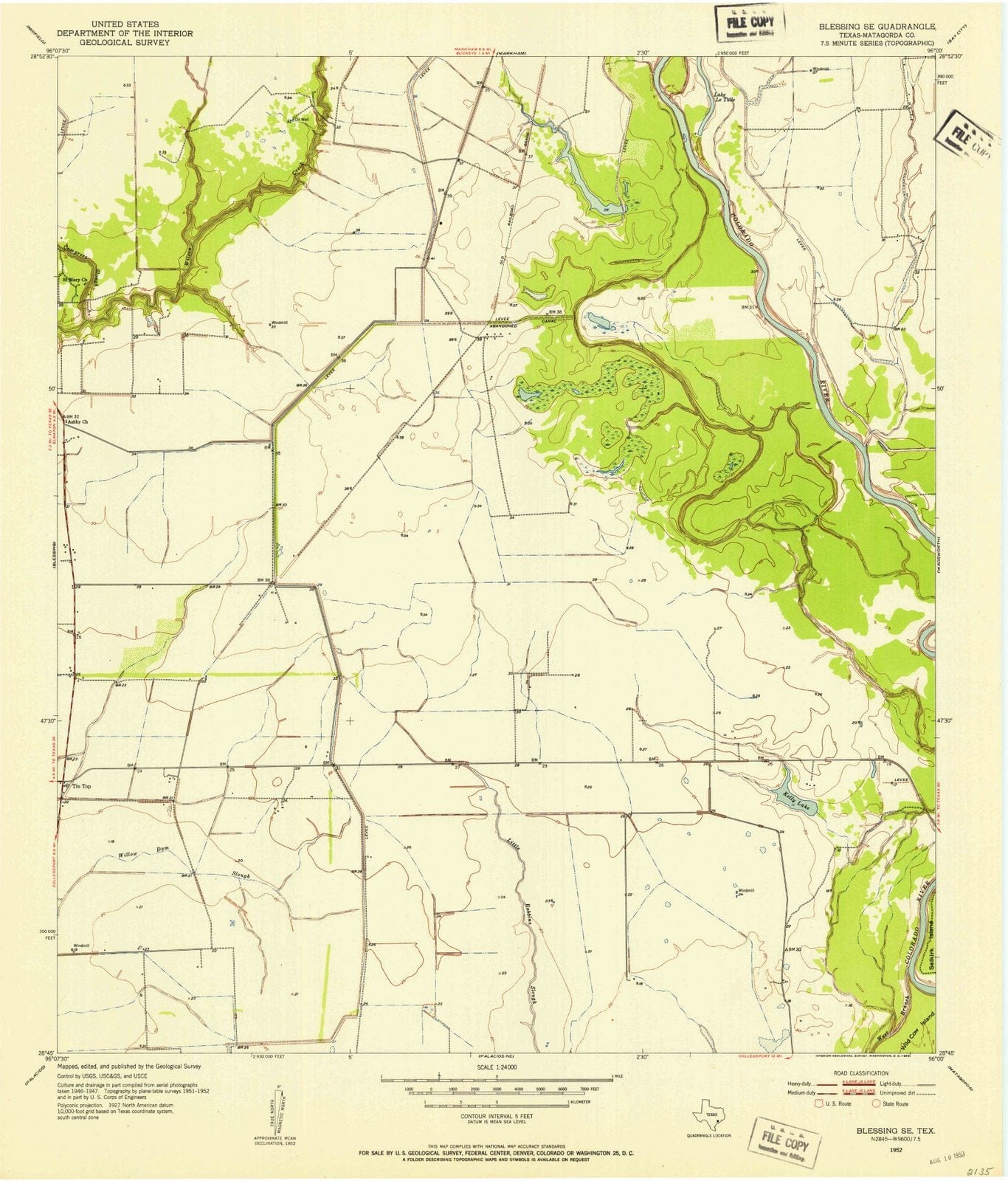 1952 Blessing, TX - Texas - USGS Topographic Map