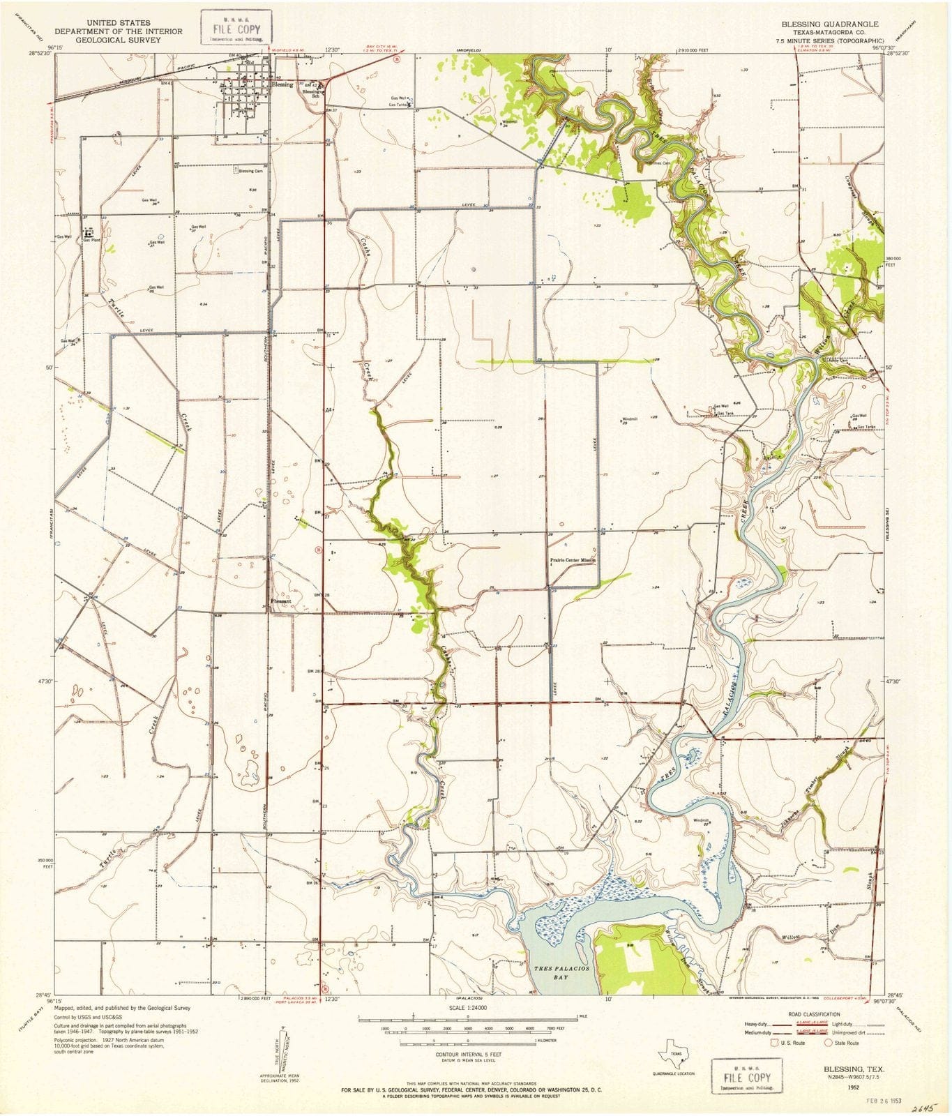 1952 Blessing, TX - Texas - USGS Topographic Map v2