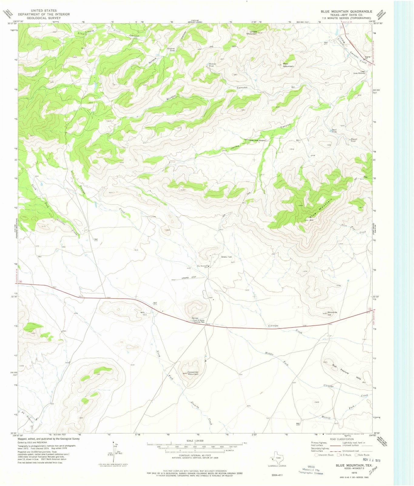 1978 Blue Mountain, TX - Texas - USGS Topographic Map