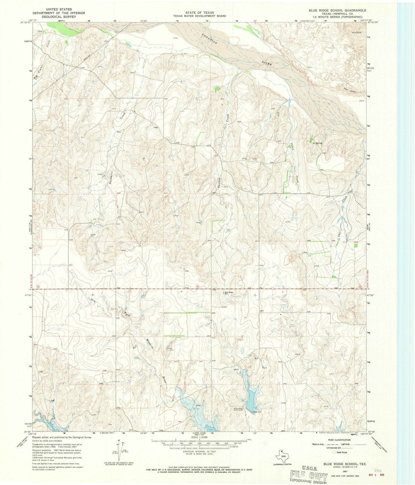 1967 Blue Ridge School, TX - Texas - USGS Topographic Map