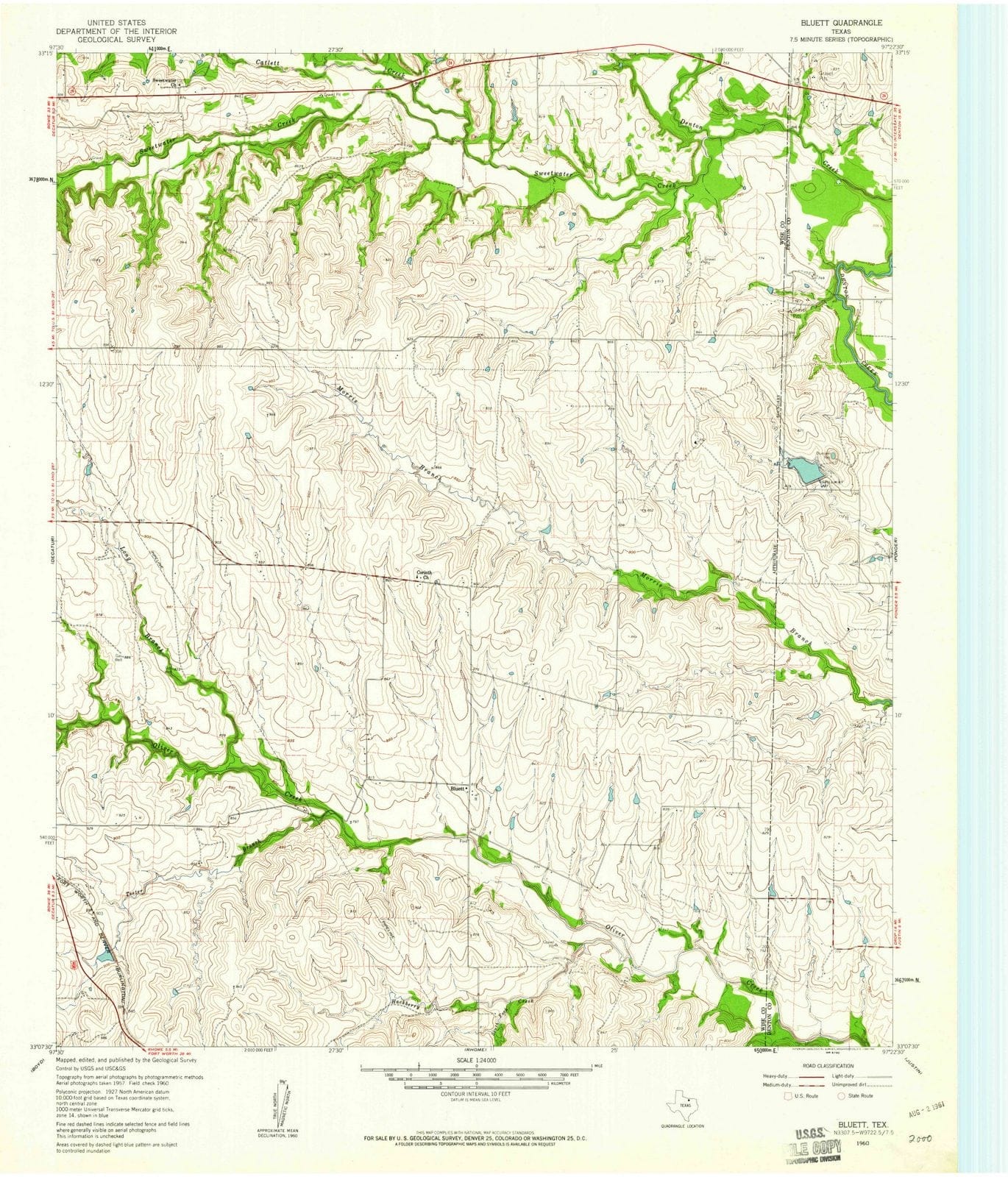 1960 Bluett, TX - Texas - USGS Topographic Map