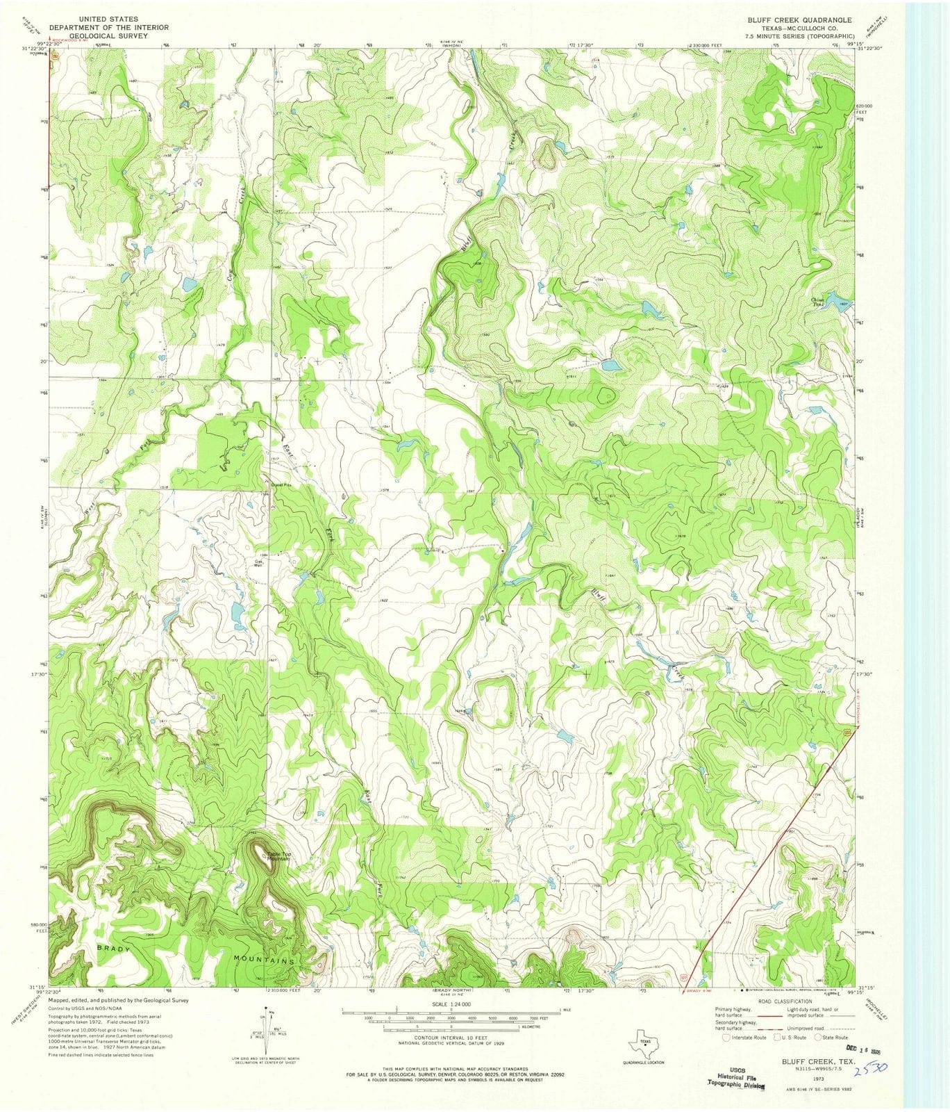 1973 Bluff Creek, TX - Texas - USGS Topographic Map