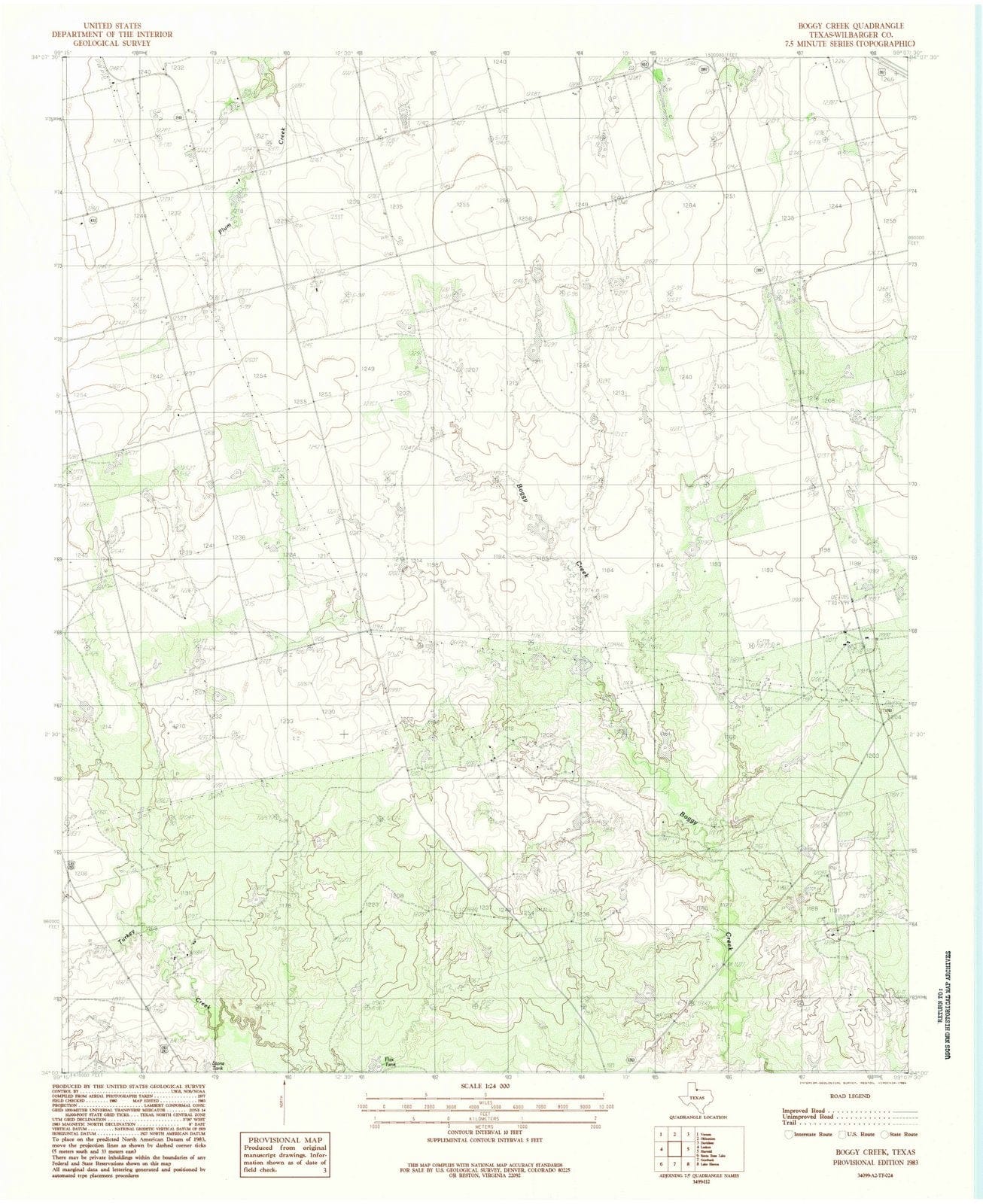 1983 Boggy Creek, TX - Texas - USGS Topographic Map