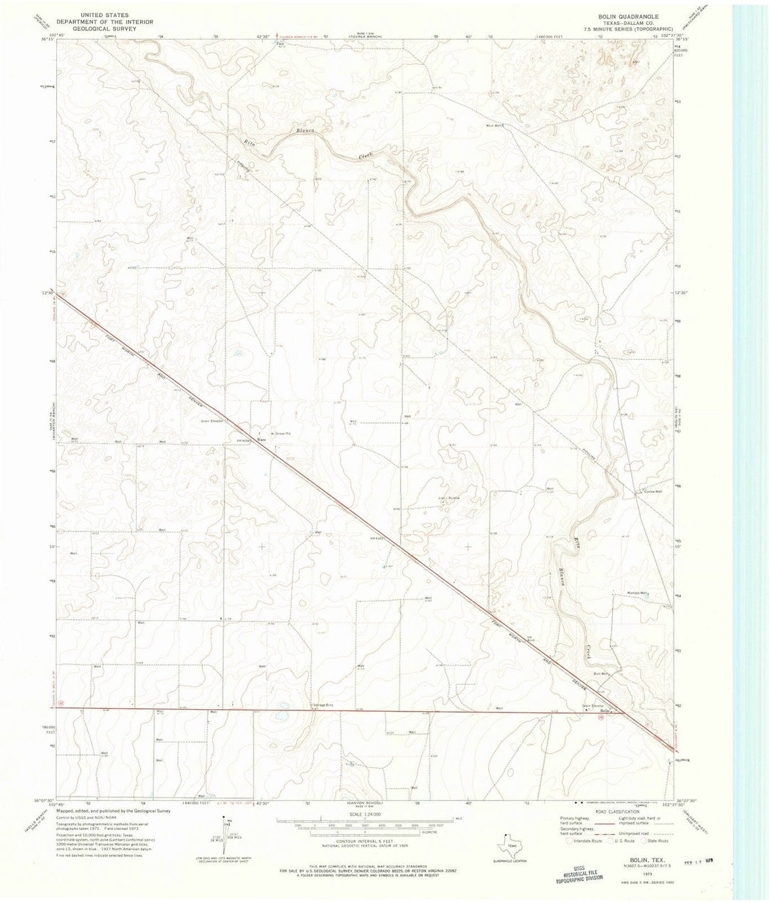 1973 Bolin, TX - Texas - USGS Topographic Map
