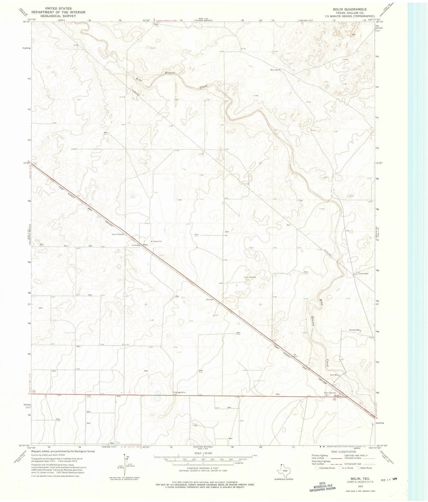 1973 Bolin, TX - Texas - USGS Topographic Map