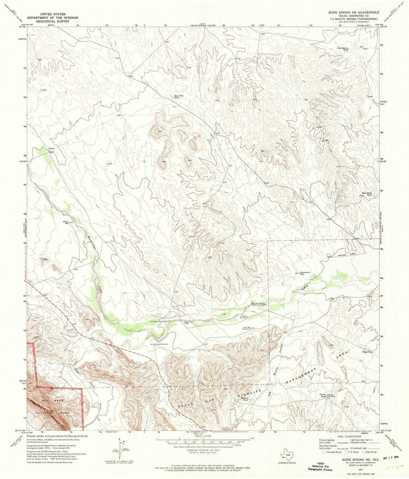 1971 Bone Spring, TX - Texas - USGS Topographic Map