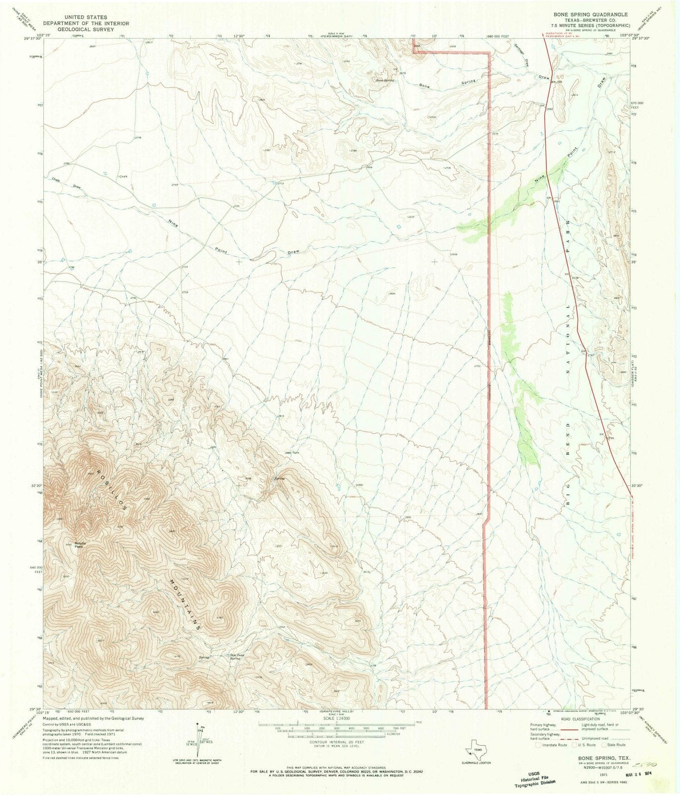 1971 Bone Spring, TX - Texas - USGS Topographic Map v2