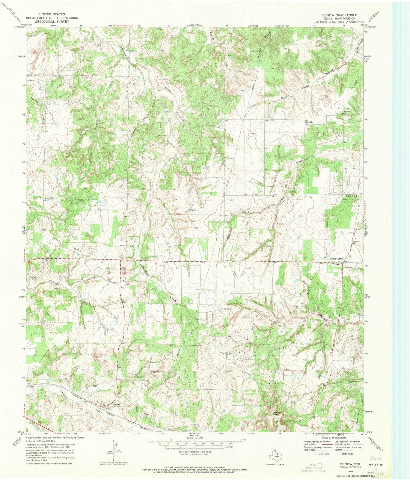 1968 Bonita, TX - Texas - USGS Topographic Map