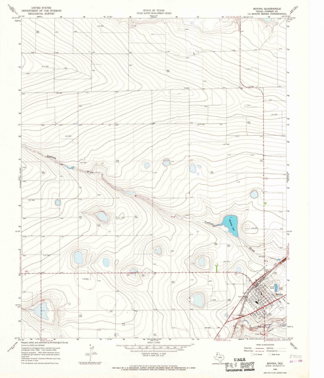 1965 Bovina, TX - Texas - USGS Topographic Map