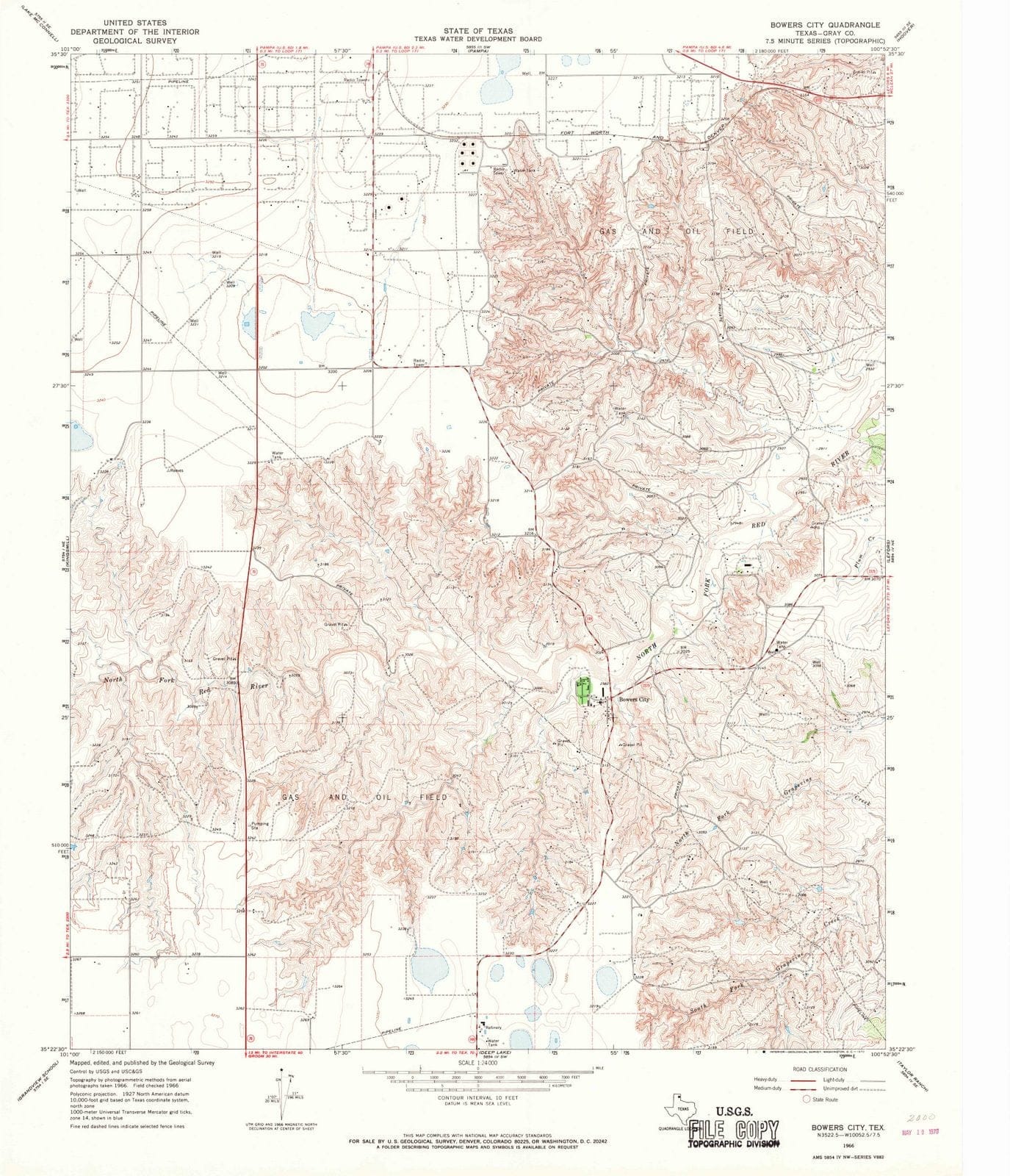 1966 Bowers City, TX - Texas - USGS Topographic Map