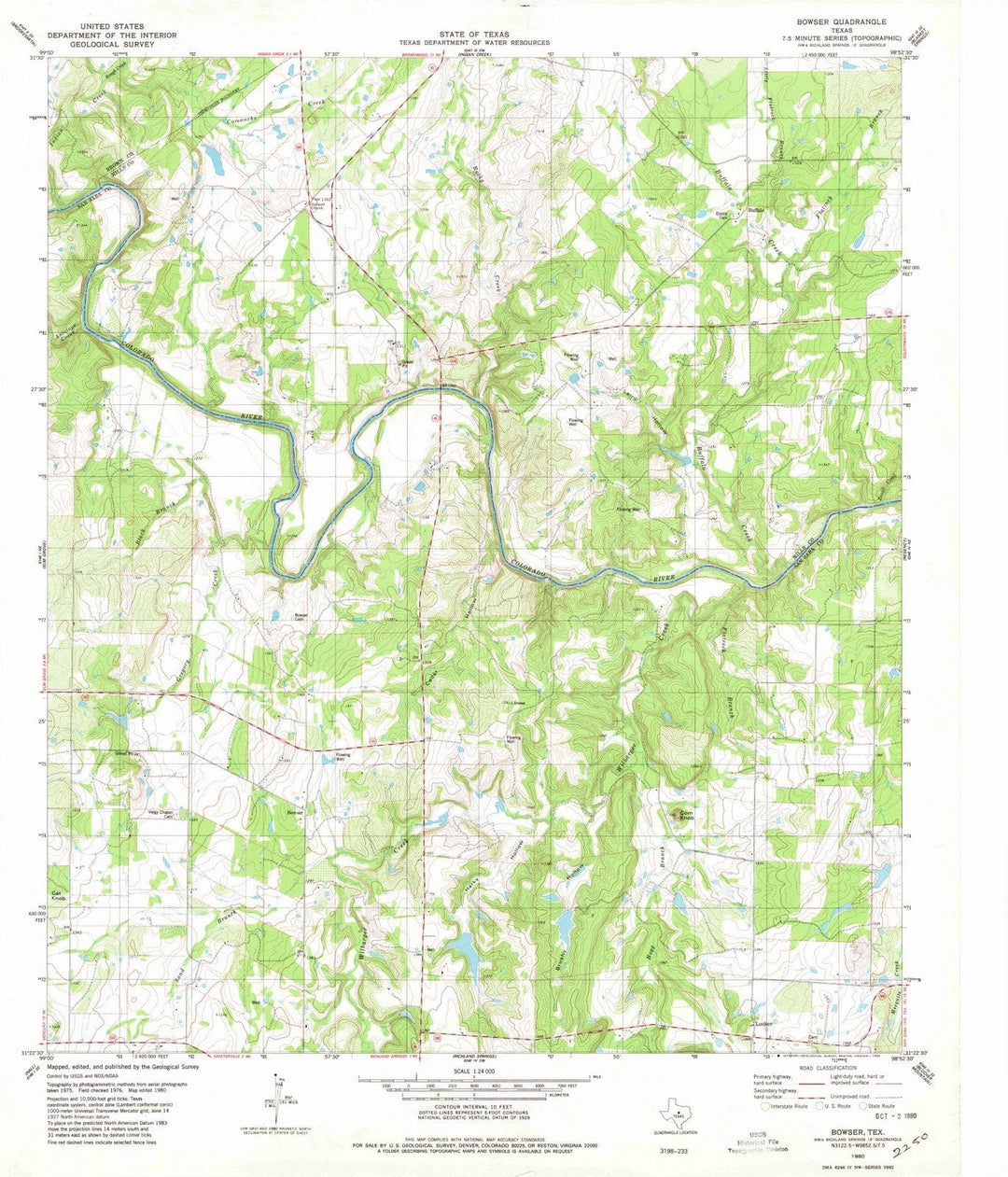 1980 Bowser, TX - Texas - USGS Topographic Map