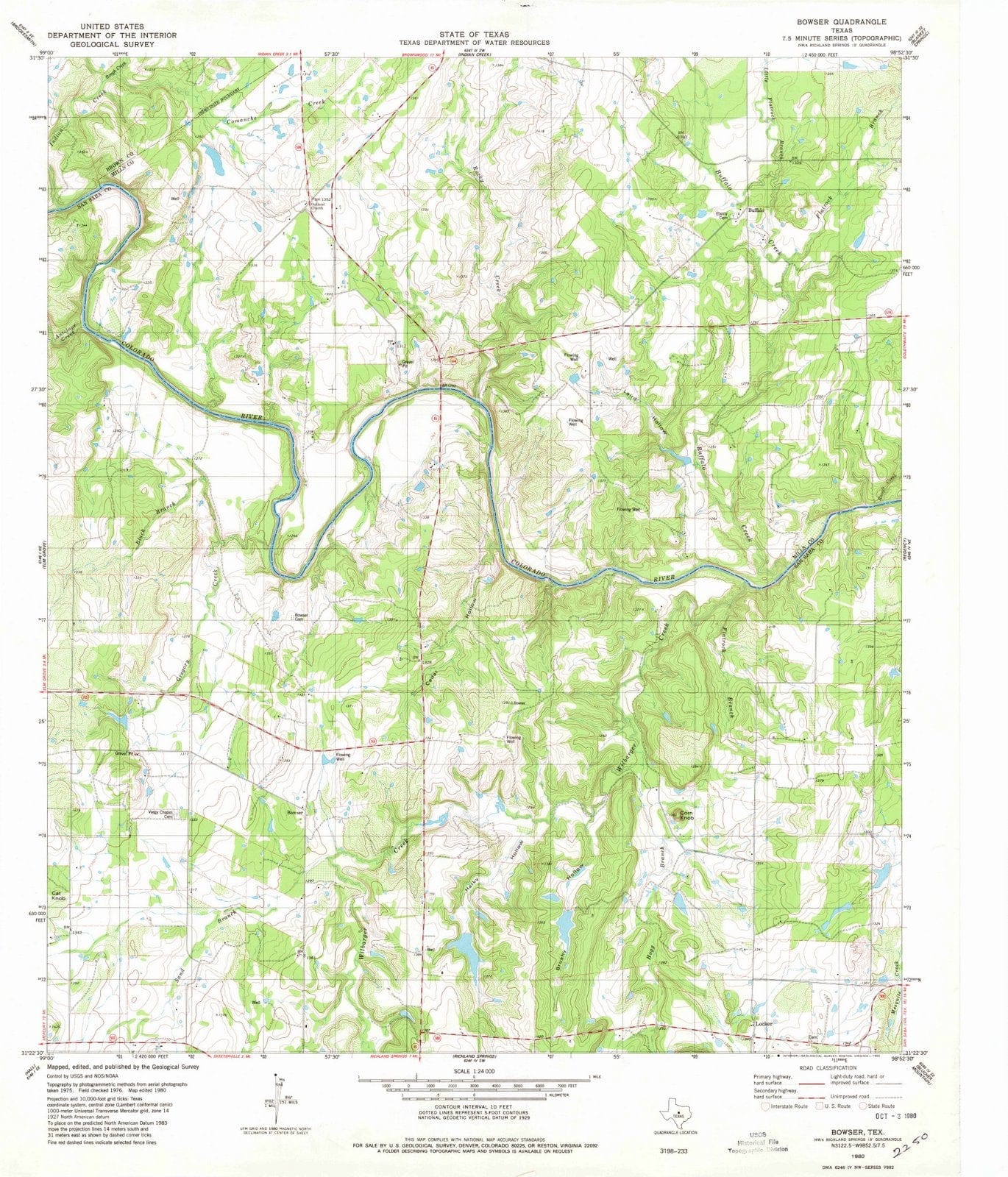 1980 Bowser, TX - Texas - USGS Topographic Map