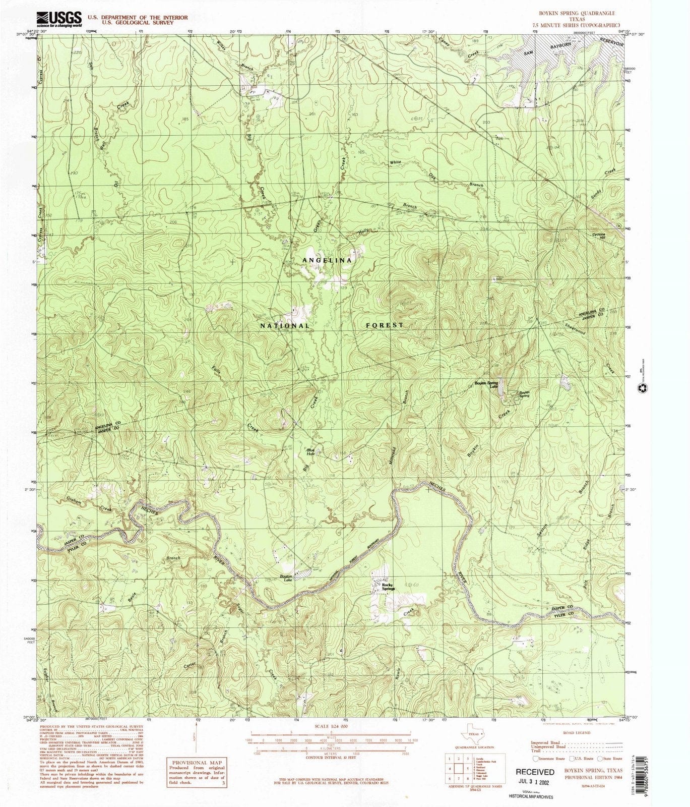 1984 Boykin Spring, TX - Texas - USGS Topographic Map