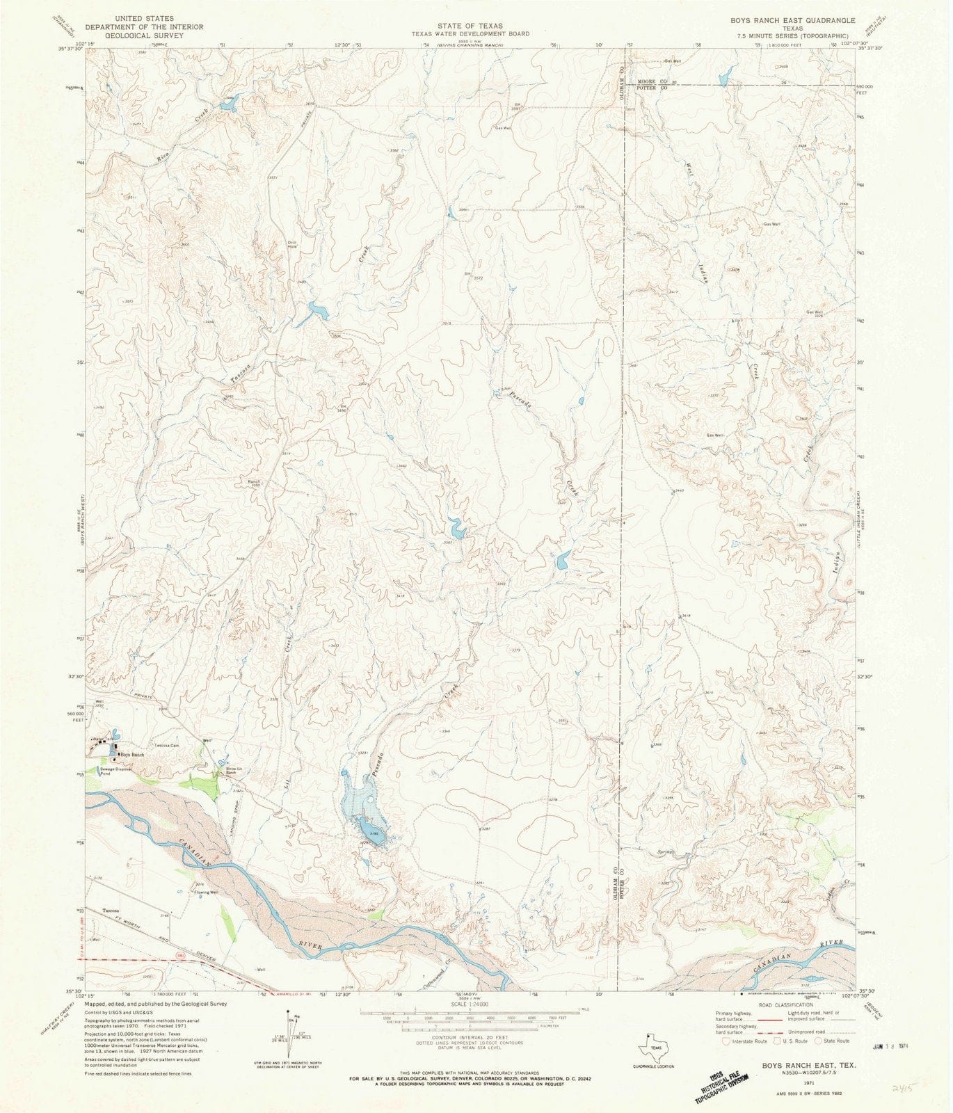 1971 Boys Ranch East, TX - Texas - USGS Topographic Map