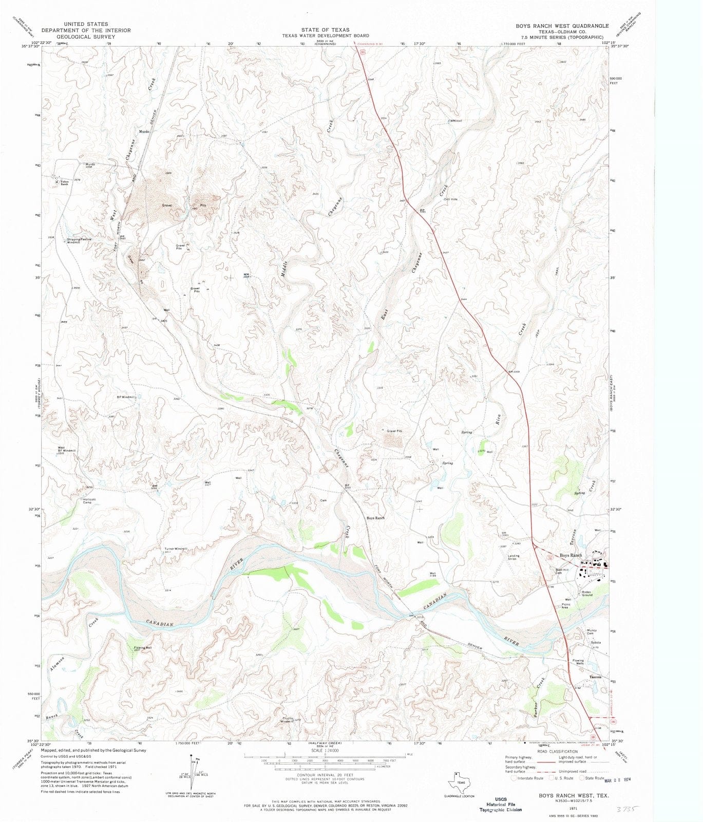 1971 Boys Ranch West, TX - Texas - USGS Topographic Map