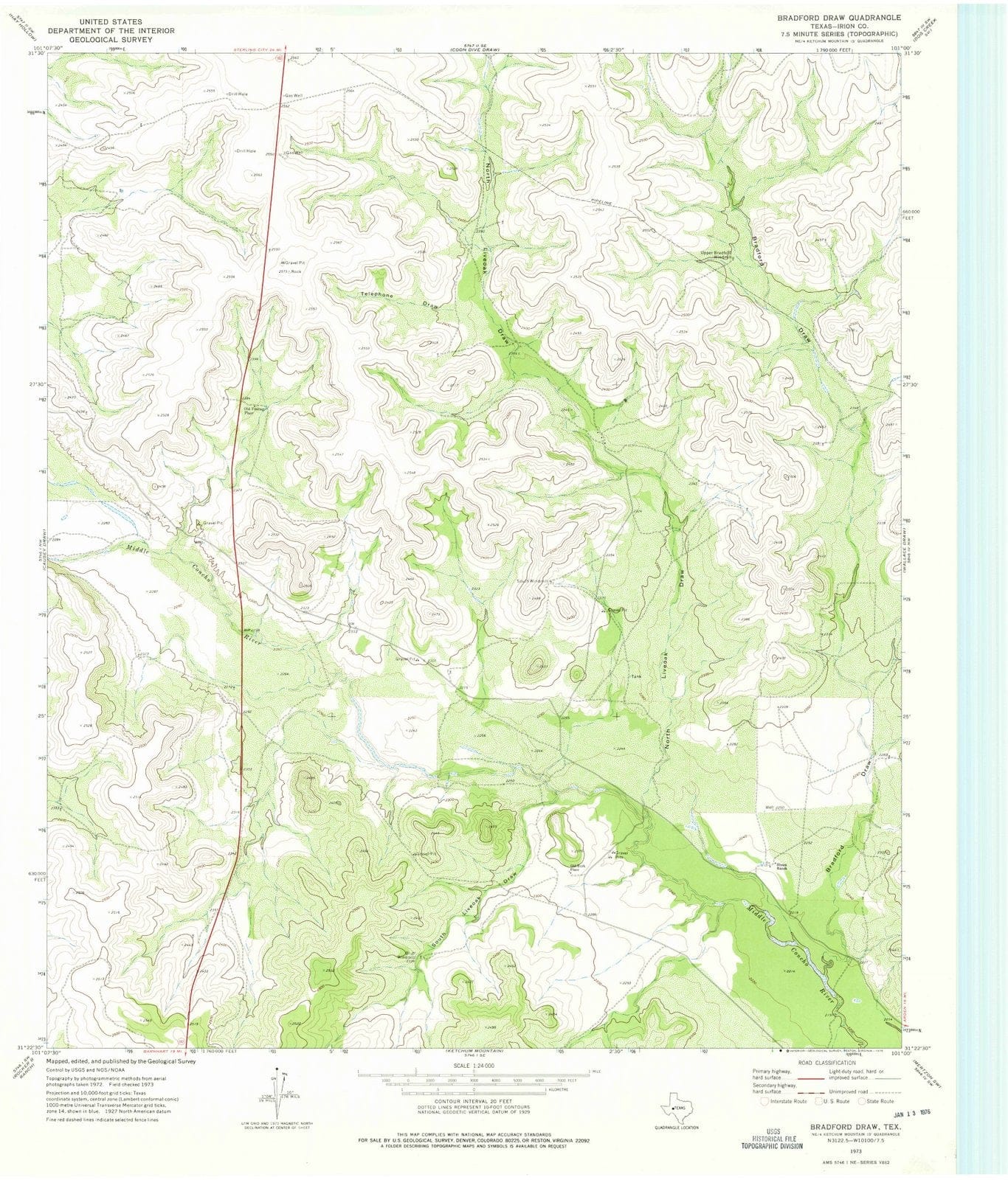 1973 Bradfordraw, TX - Texas - USGS Topographic Map
