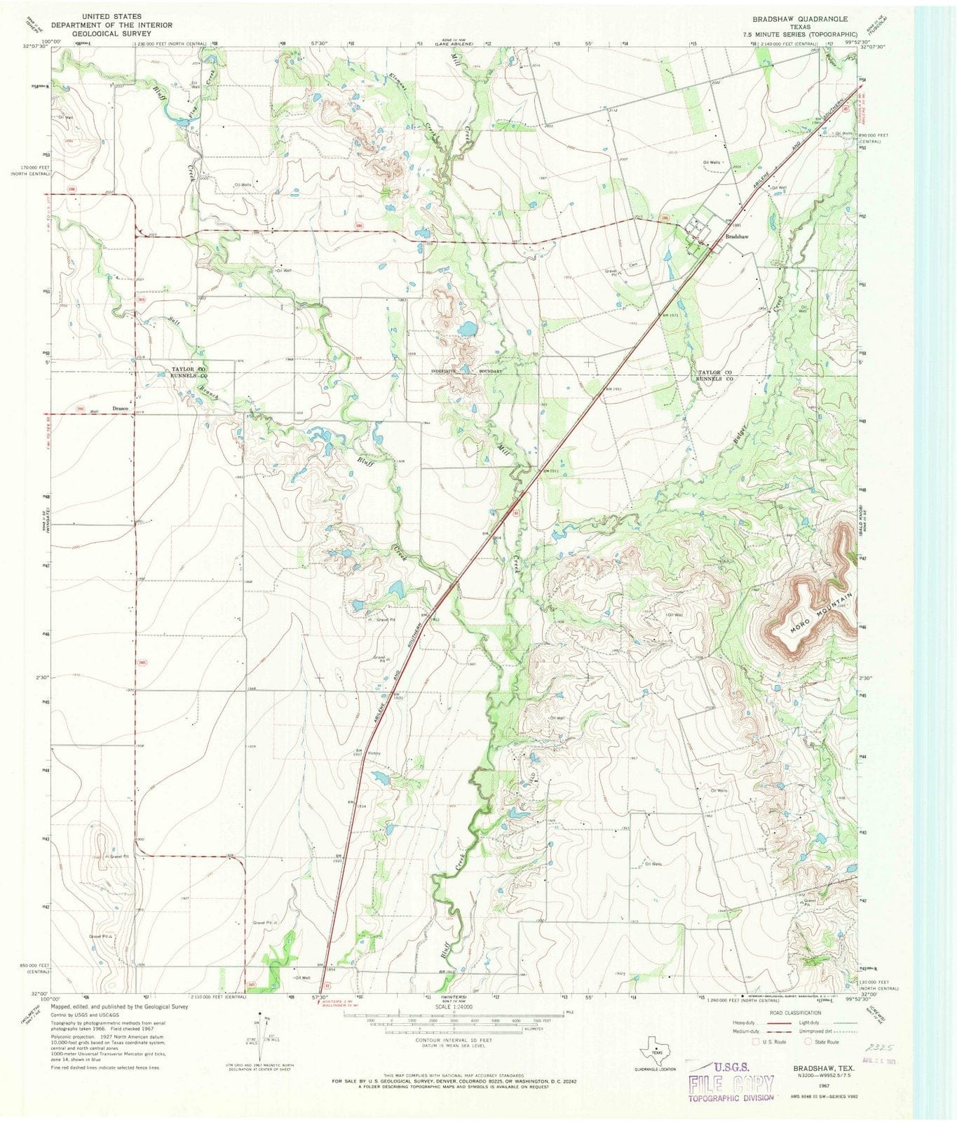 1967 Bradshaw, TX - Texas - USGS Topographic Map