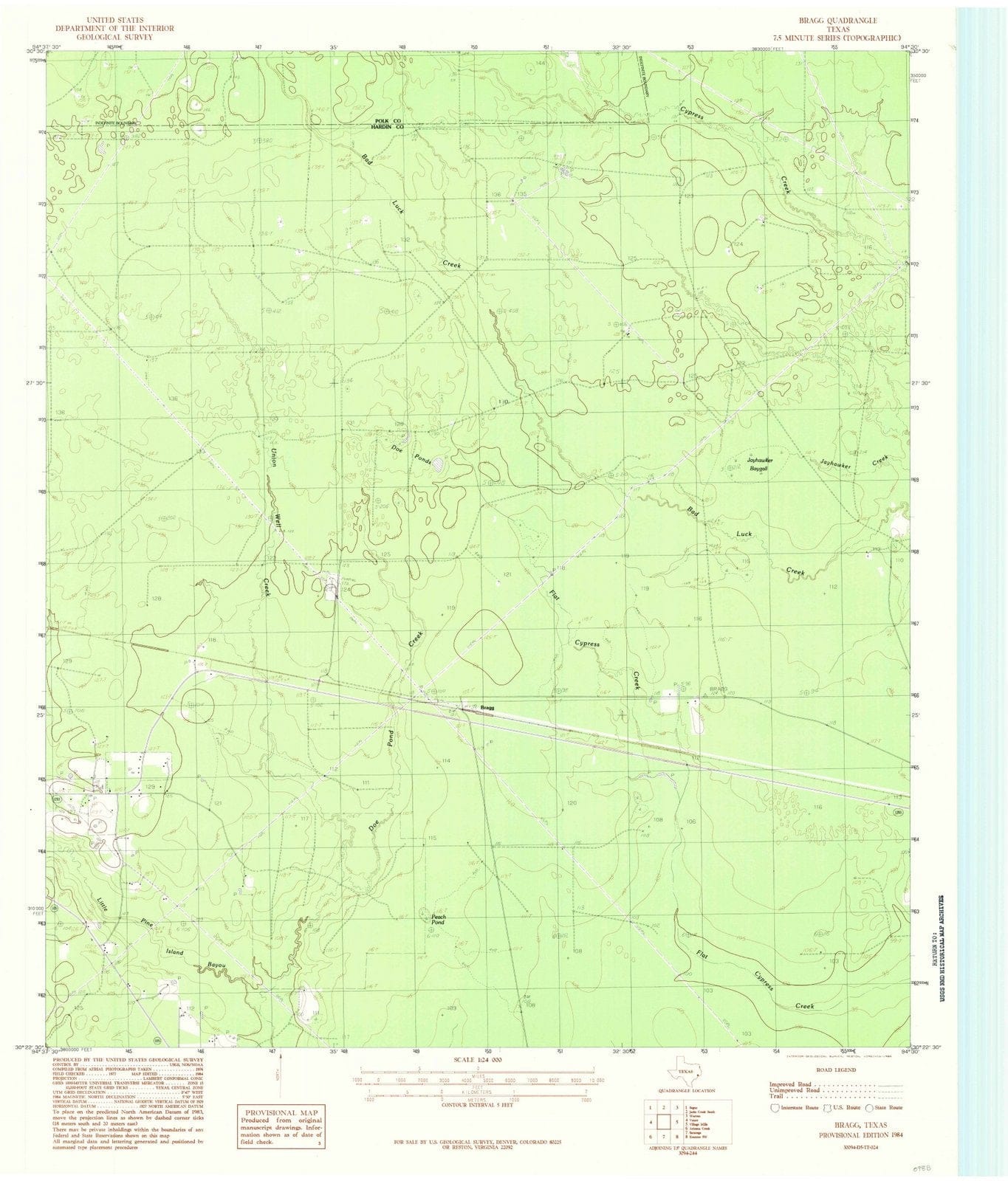 1984 Bragg, TX - Texas - USGS Topographic Map