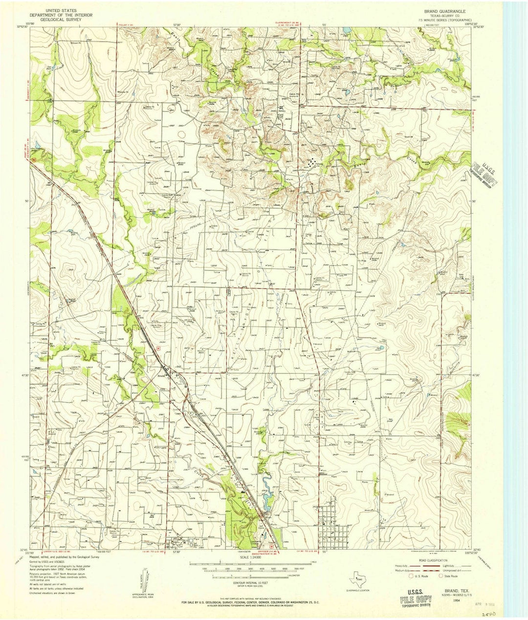 1954 Brand, TX - Texas - USGS Topographic Map