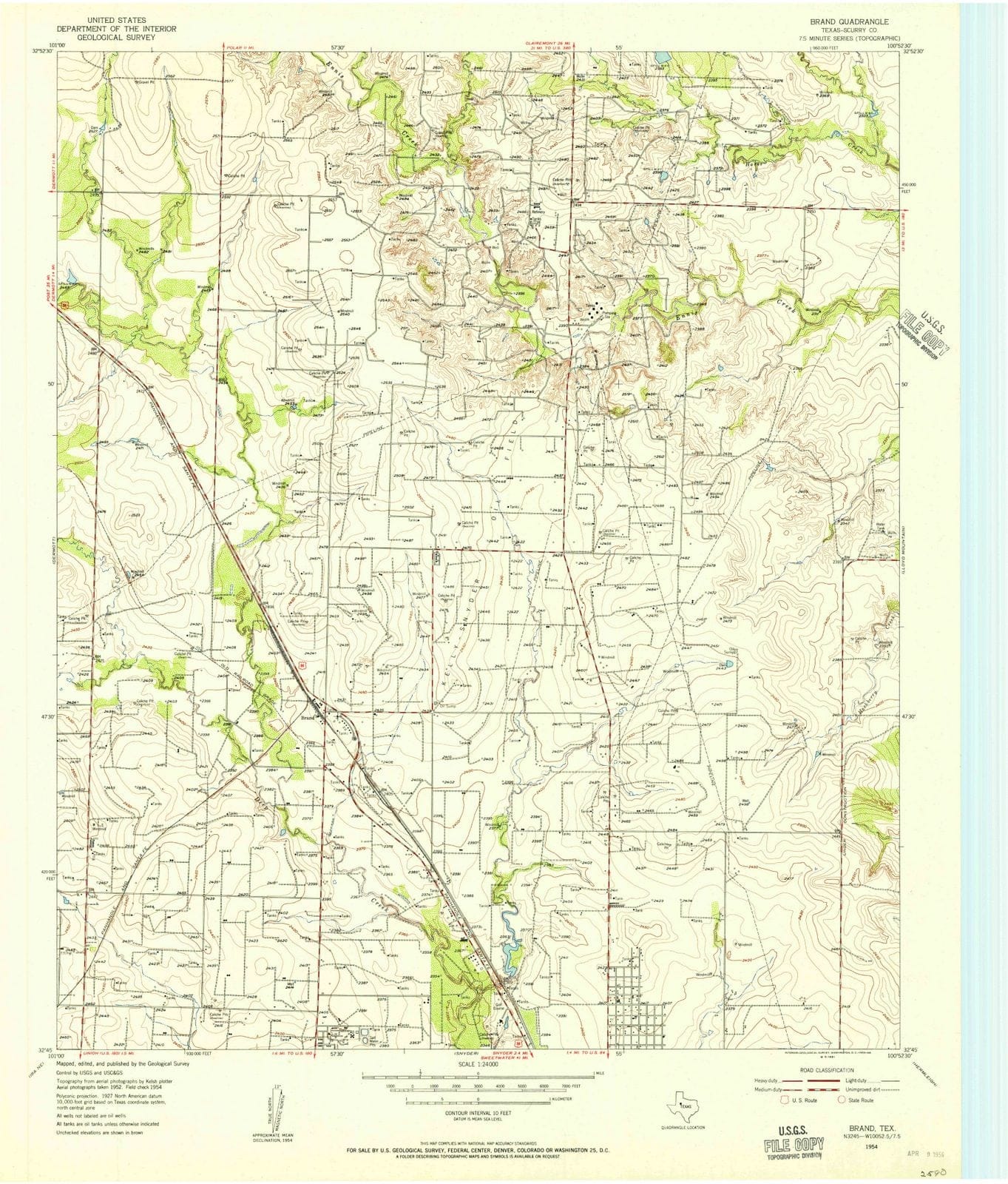 1954 Brand, TX - Texas - USGS Topographic Map