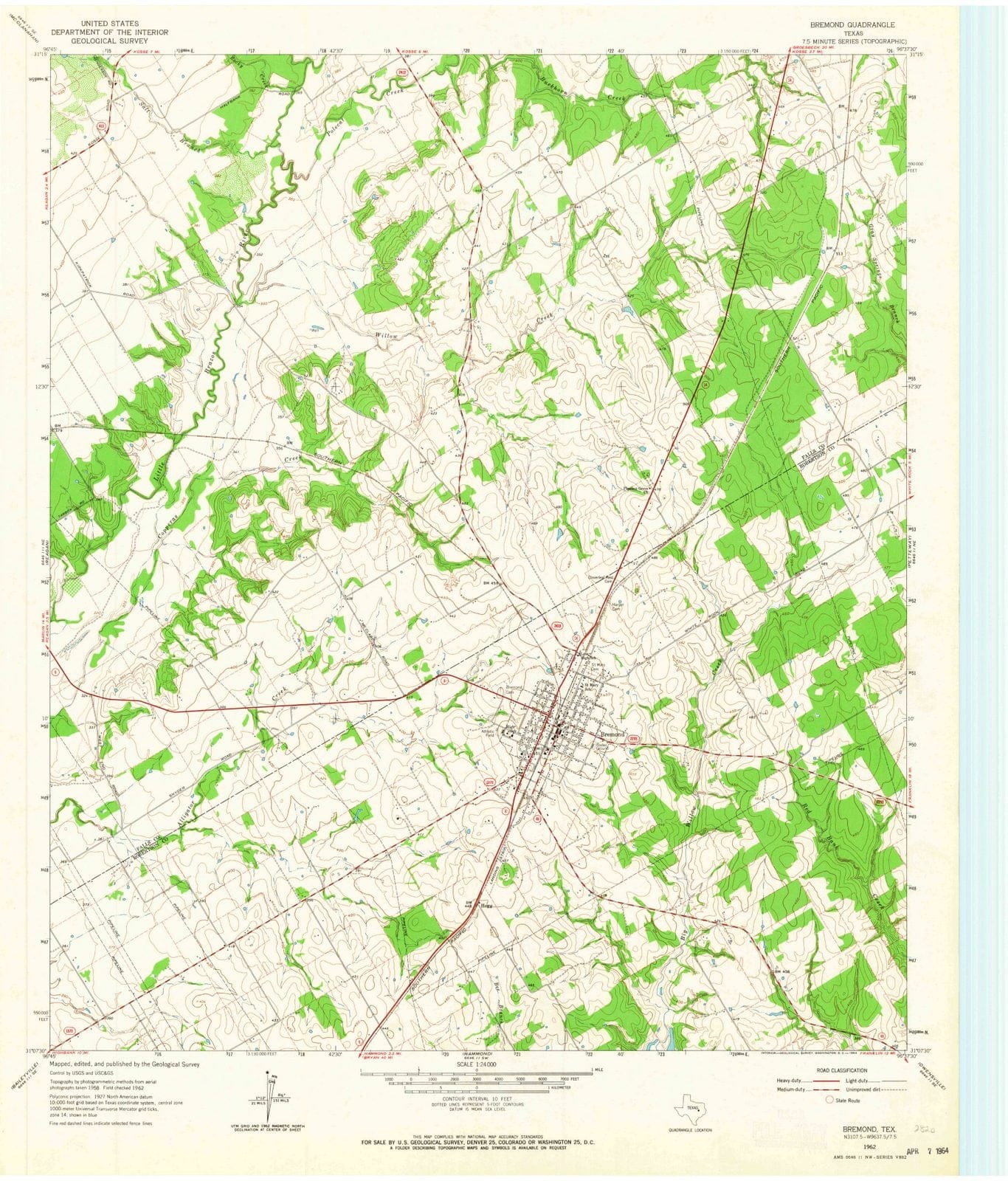 1962 Bremond, TX - Texas - USGS Topographic Map