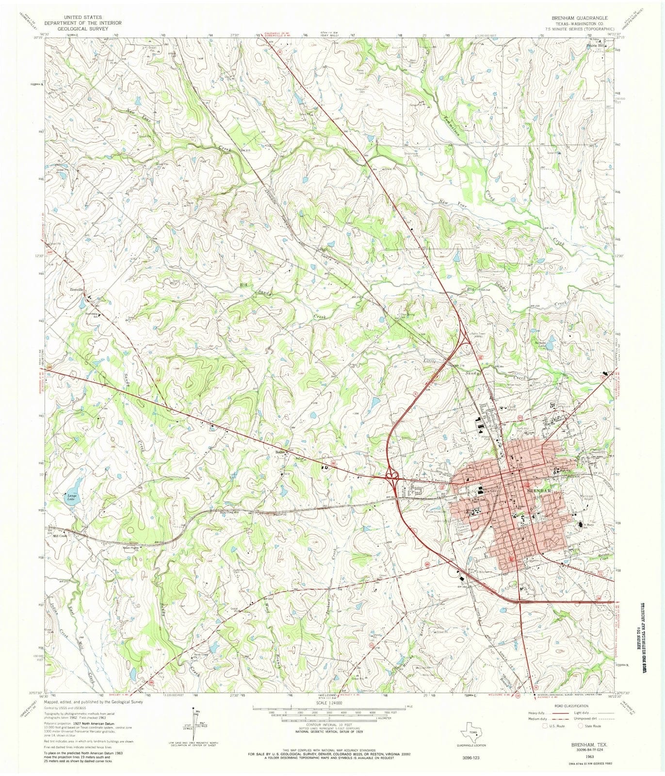 1963 Brenham, TX - Texas - USGS Topographic Map