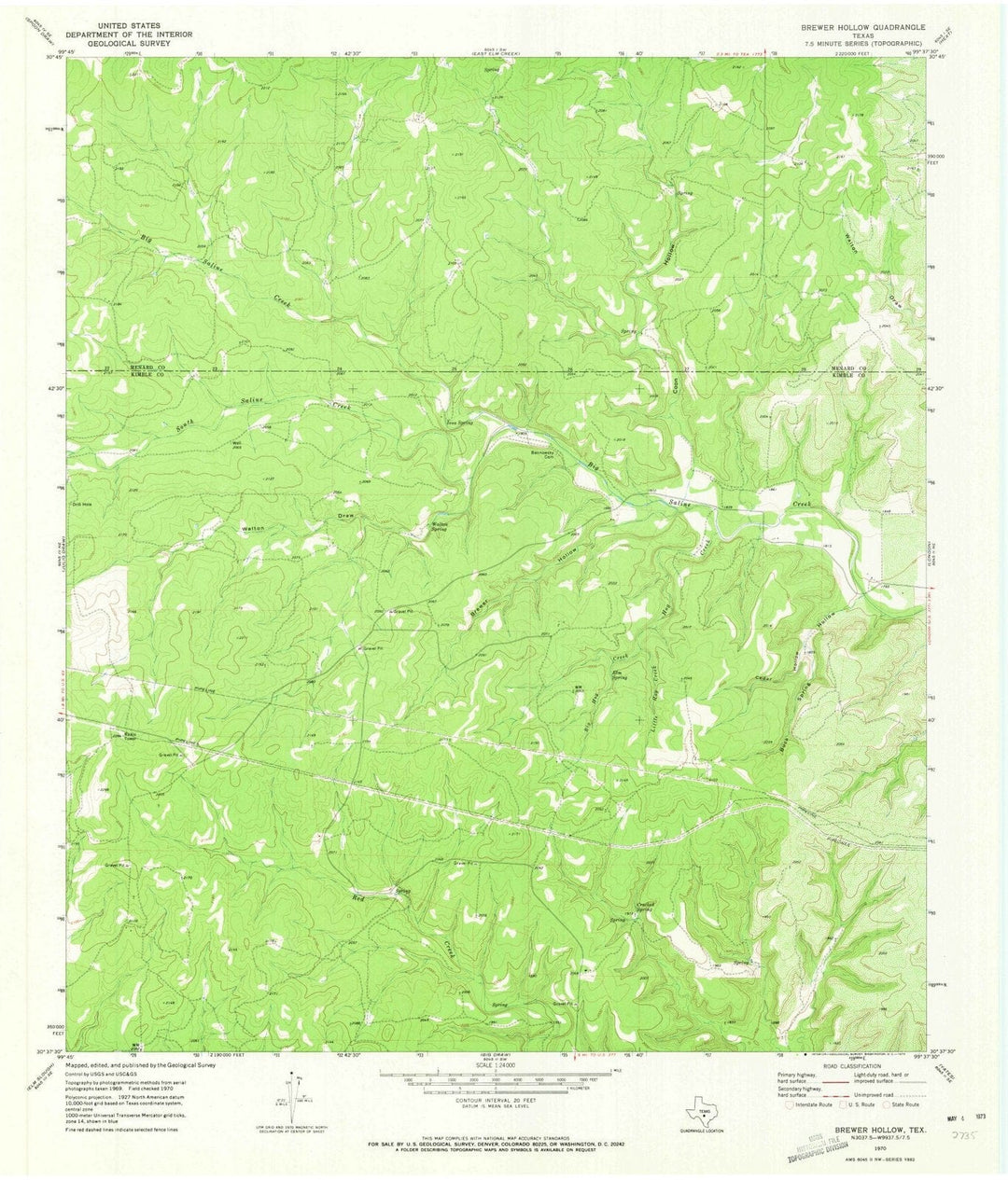 1970 Brewer Hollow, TX - Texas - USGS Topographic Map
