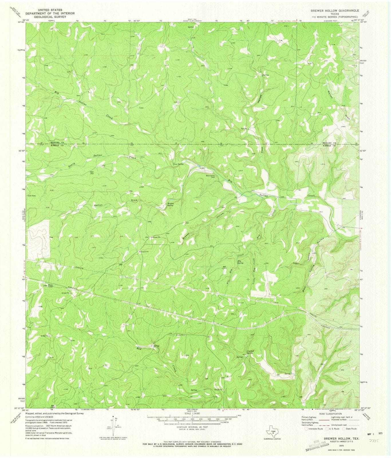 1970 Brewer Hollow, TX - Texas - USGS Topographic Map