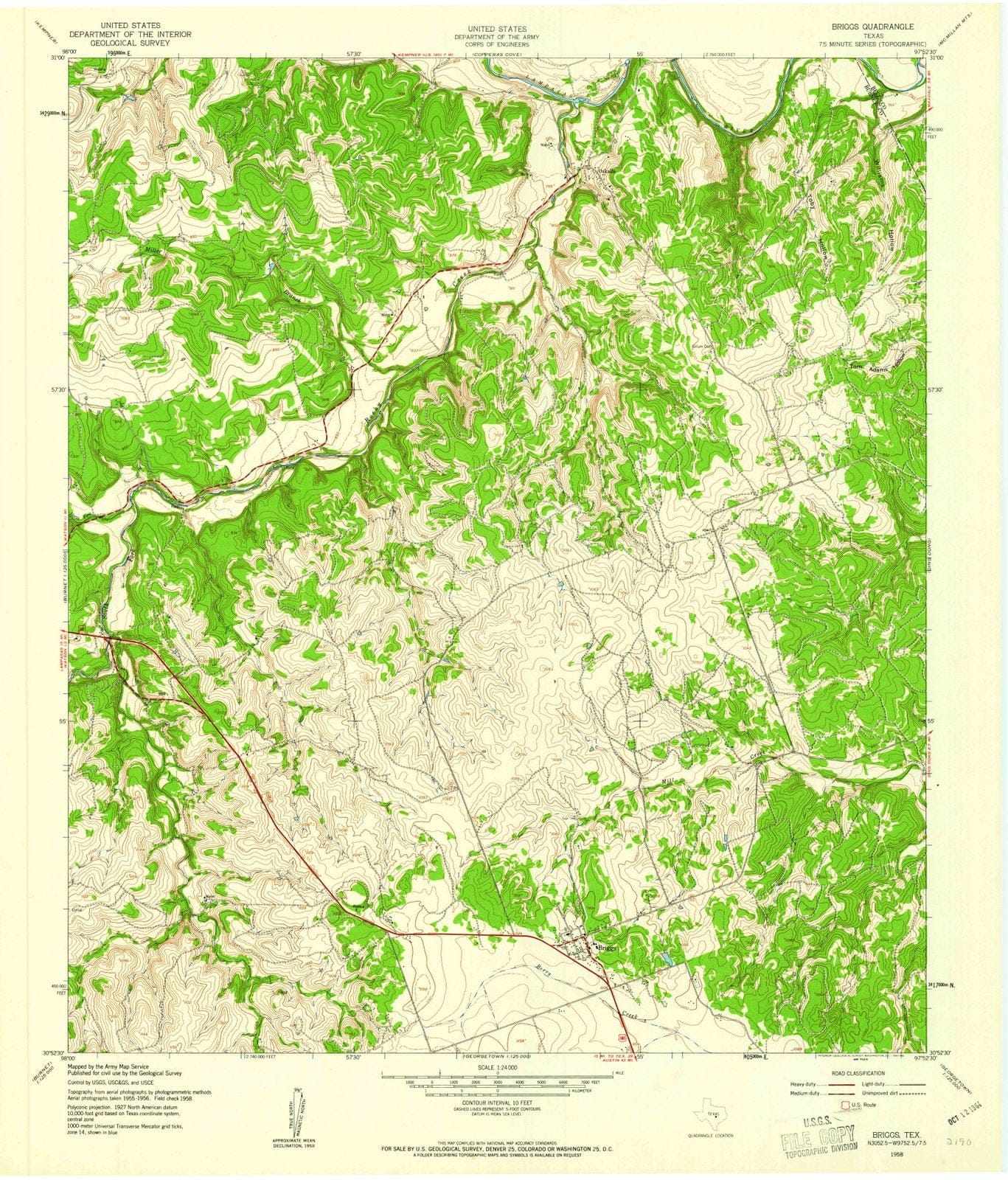 1958 Briggs, TX - Texas - USGS Topographic Map