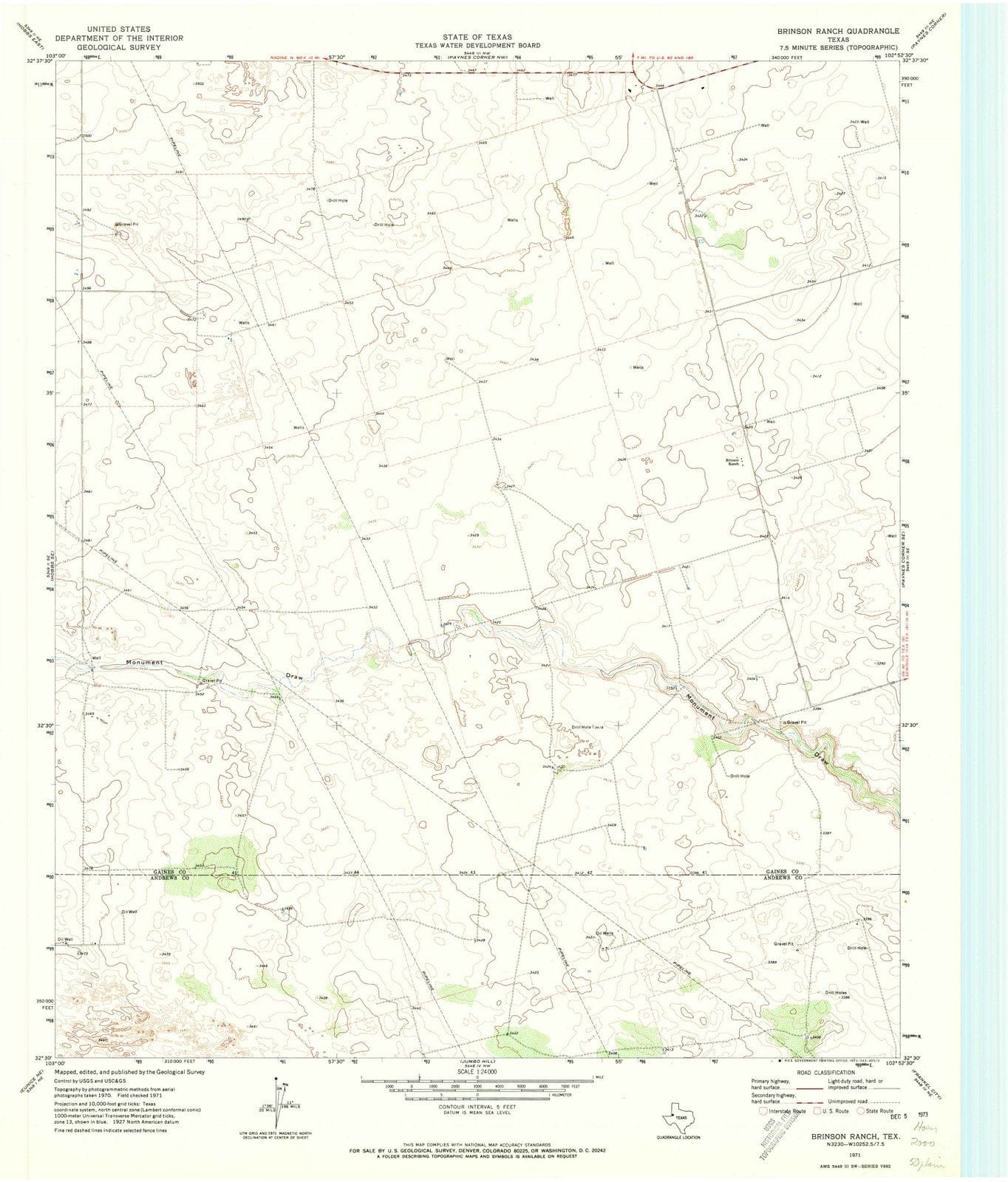 1971 Brinson Ranch, TX - Texas - USGS Topographic Map