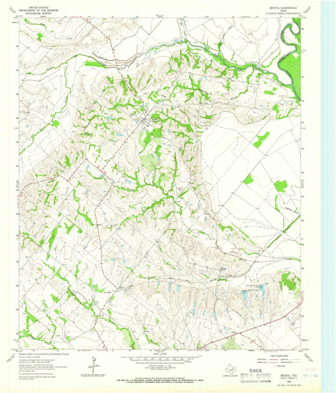 1962 Bristol, TX - Texas - USGS Topographic Map