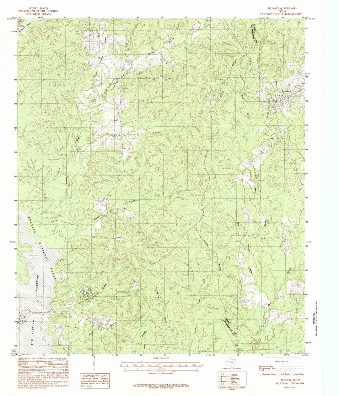 1984 Bronson, TX - Texas - USGS Topographic Map