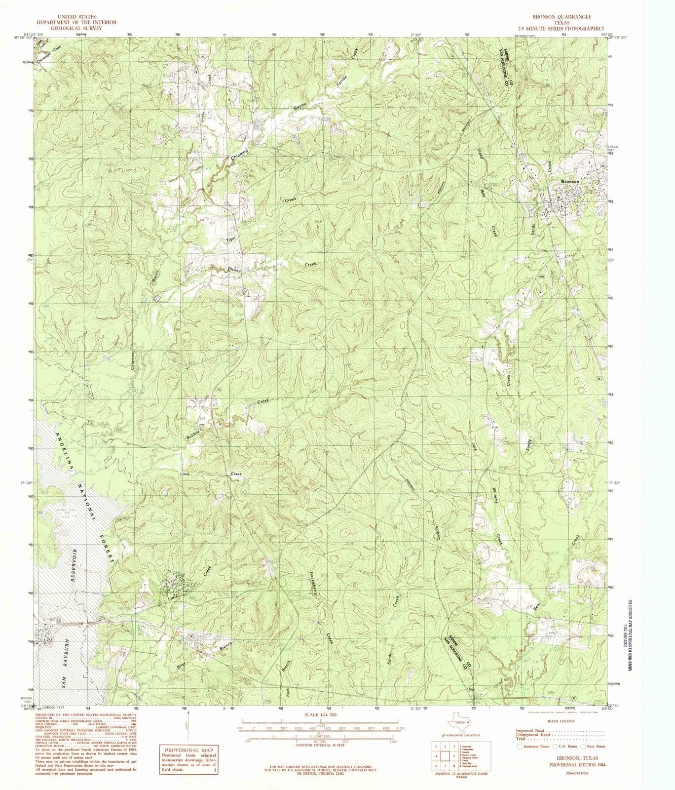 1984 Bronson, TX - Texas - USGS Topographic Map