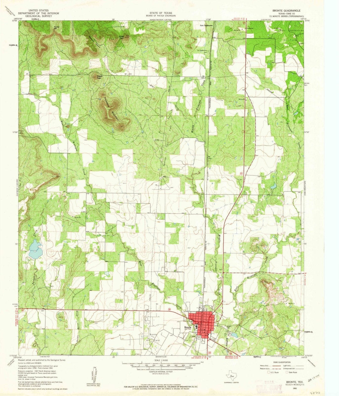 1961 Bronte, TX - Texas - USGS Topographic Map
