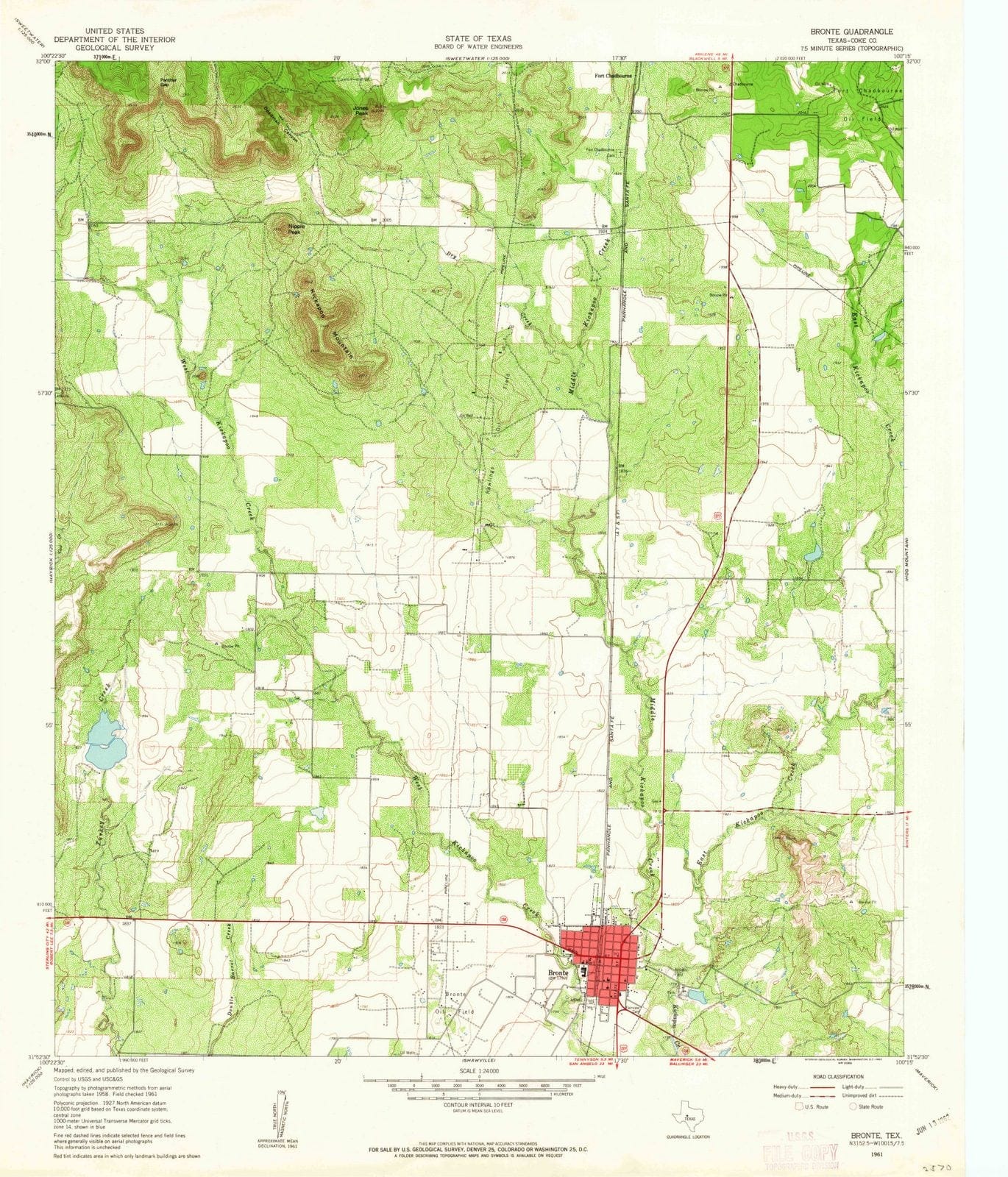 1961 Bronte, TX - Texas - USGS Topographic Map