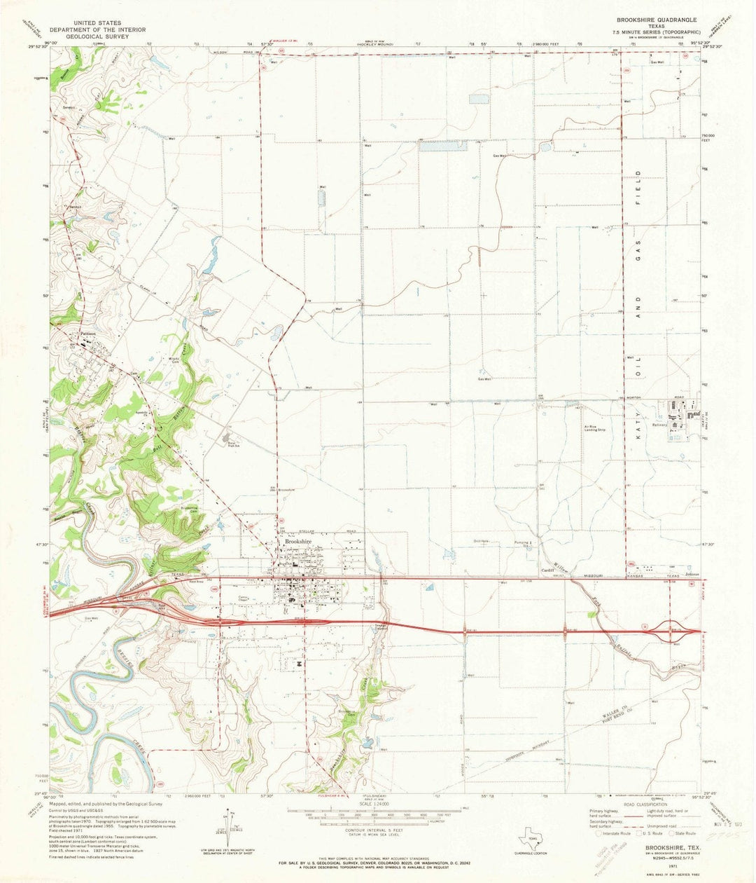 1971 Brookshire, TX - Texas - USGS Topographic Map