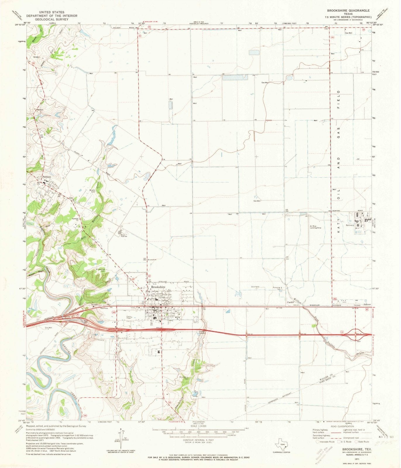 1971 Brookshire, TX - Texas - USGS Topographic Map