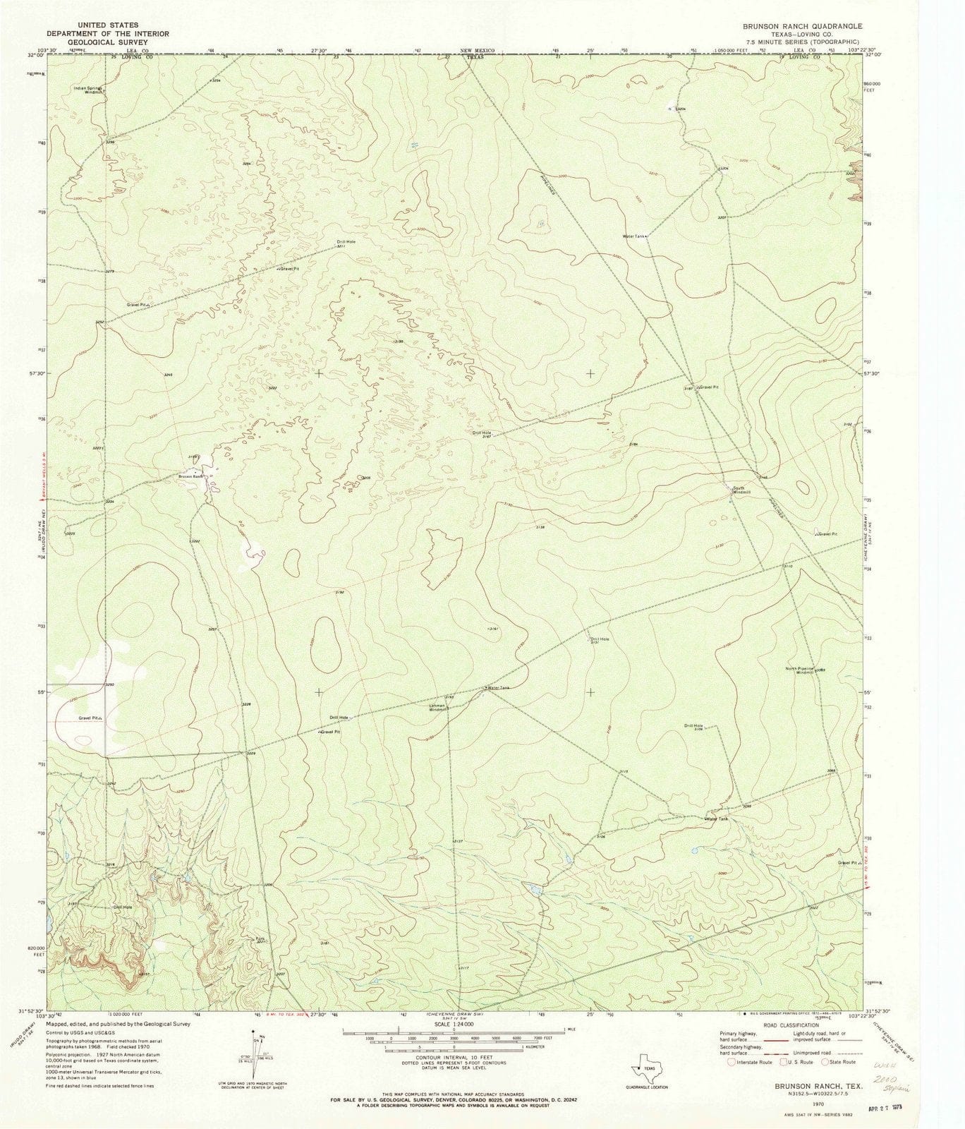 1970 Brunson Ranch, TX - Texas - USGS Topographic Map