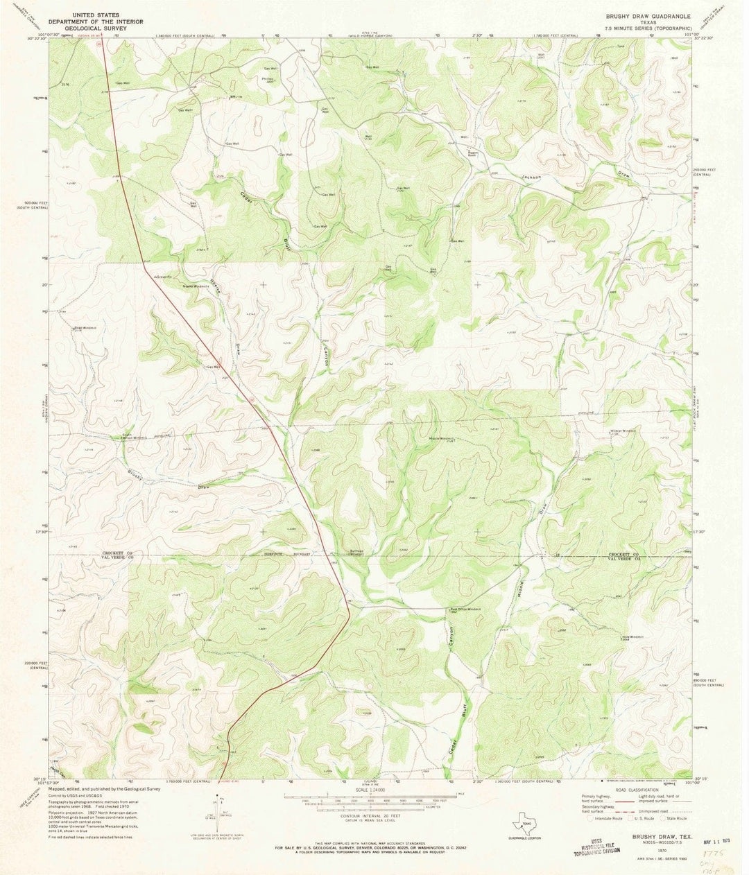 1970 Brushyraw, TX - Texas - USGS Topographic Map