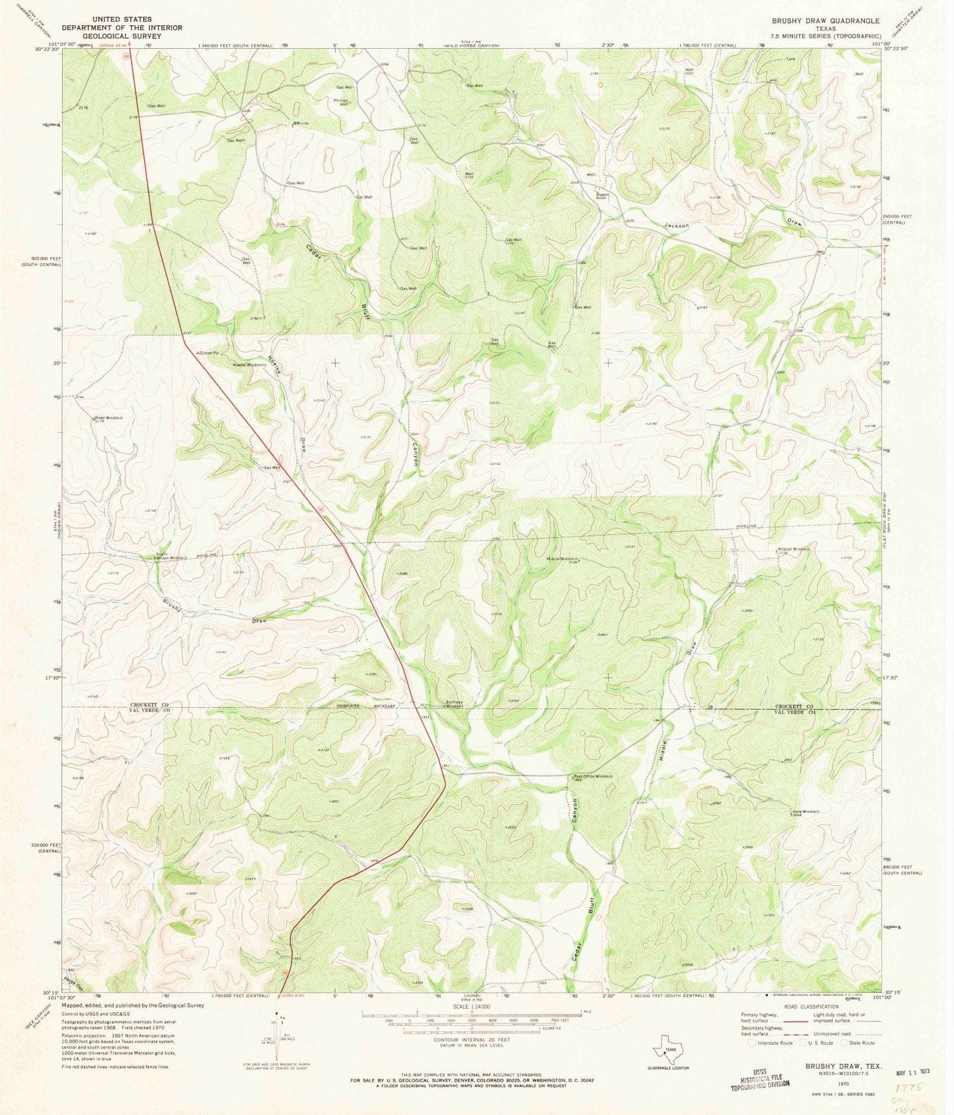 1970 Brushyraw, TX - Texas - USGS Topographic Map