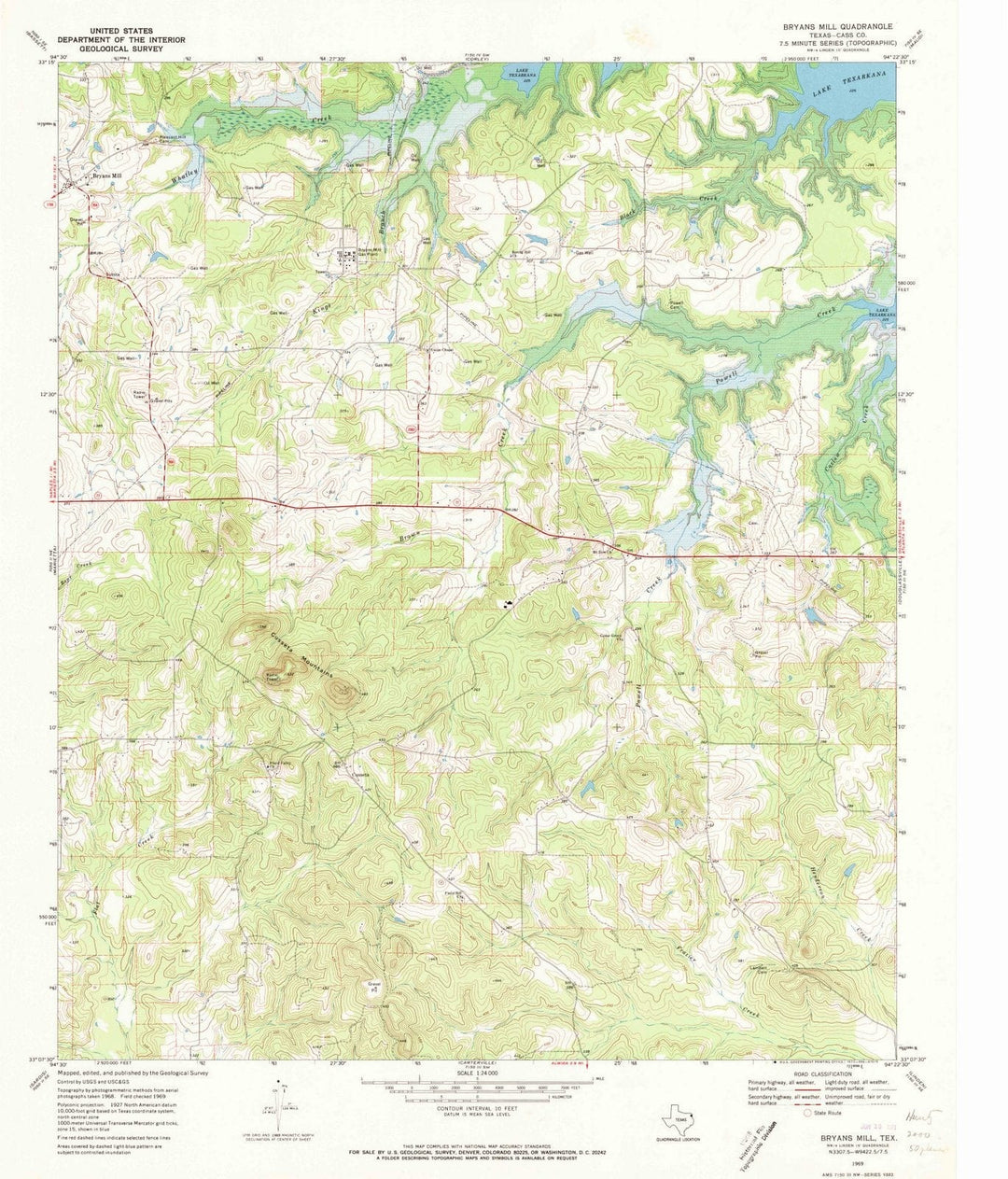 1969 Bryans Mill, TX - Texas - USGS Topographic Map