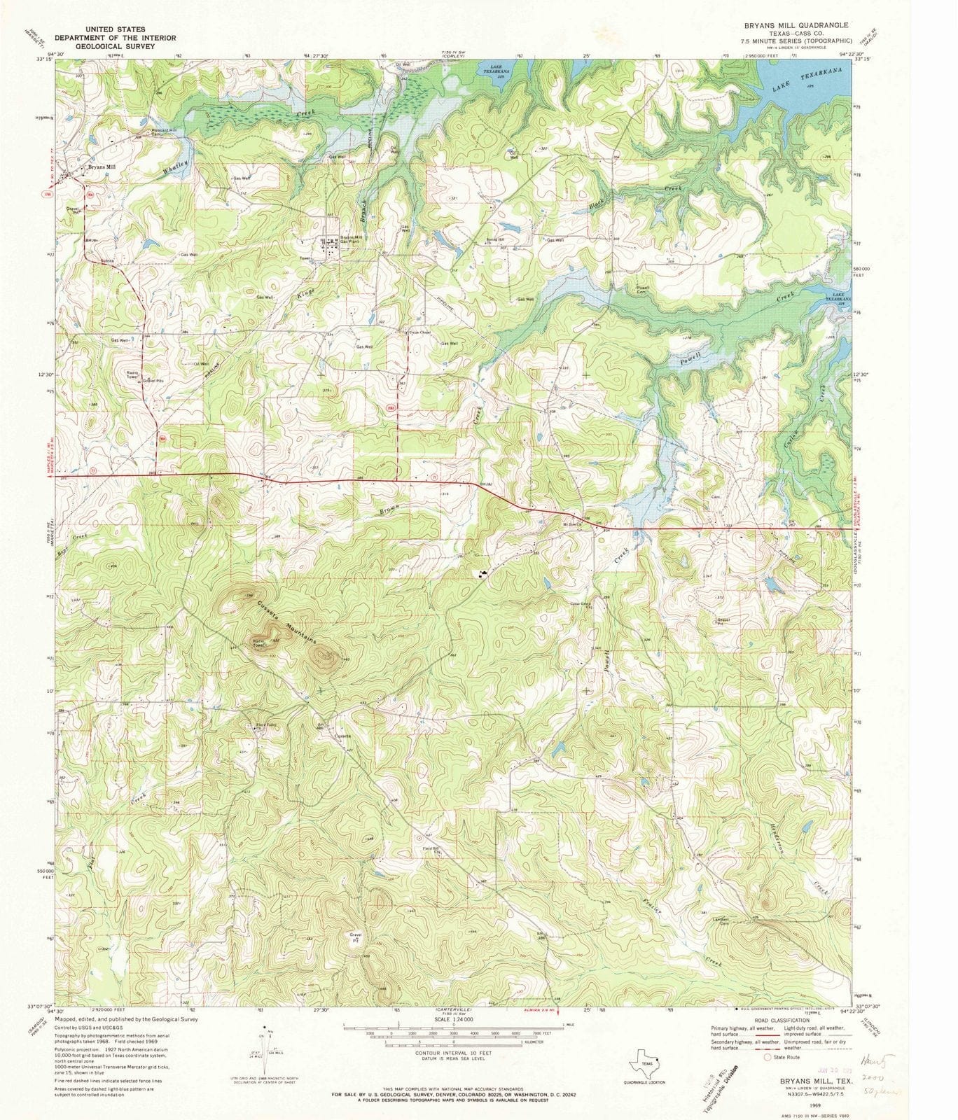 1969 Bryans Mill, TX - Texas - USGS Topographic Map