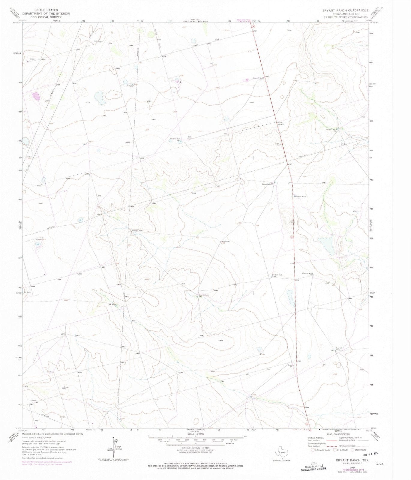 1964 Bryans Ranch, TX - Texas - USGS Topographic Map