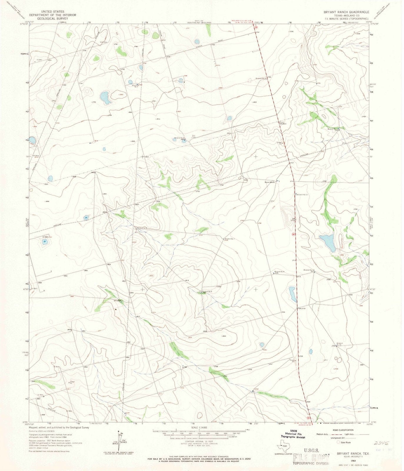1964 Bryant Ranch, TX - Texas - USGS Topographic Map