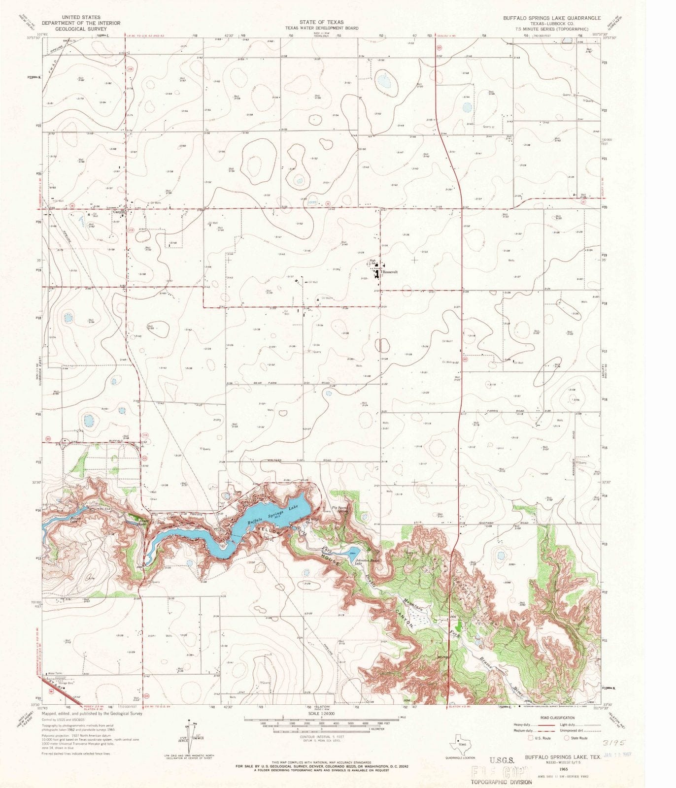 1965 Buffalo Springs Lake, TX - Texas - USGS Topographic Map