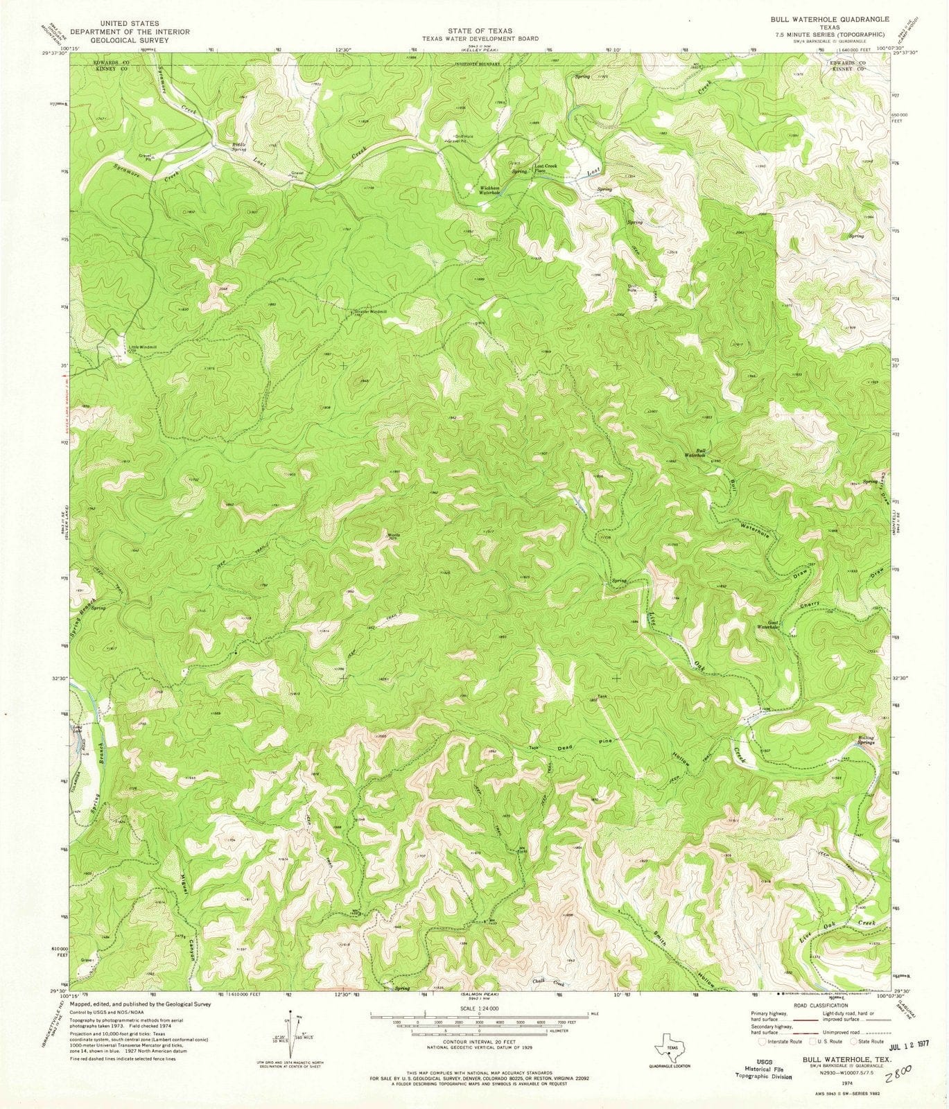 1974 Bull Waterhole, TX - Texas - USGS Topographic Map